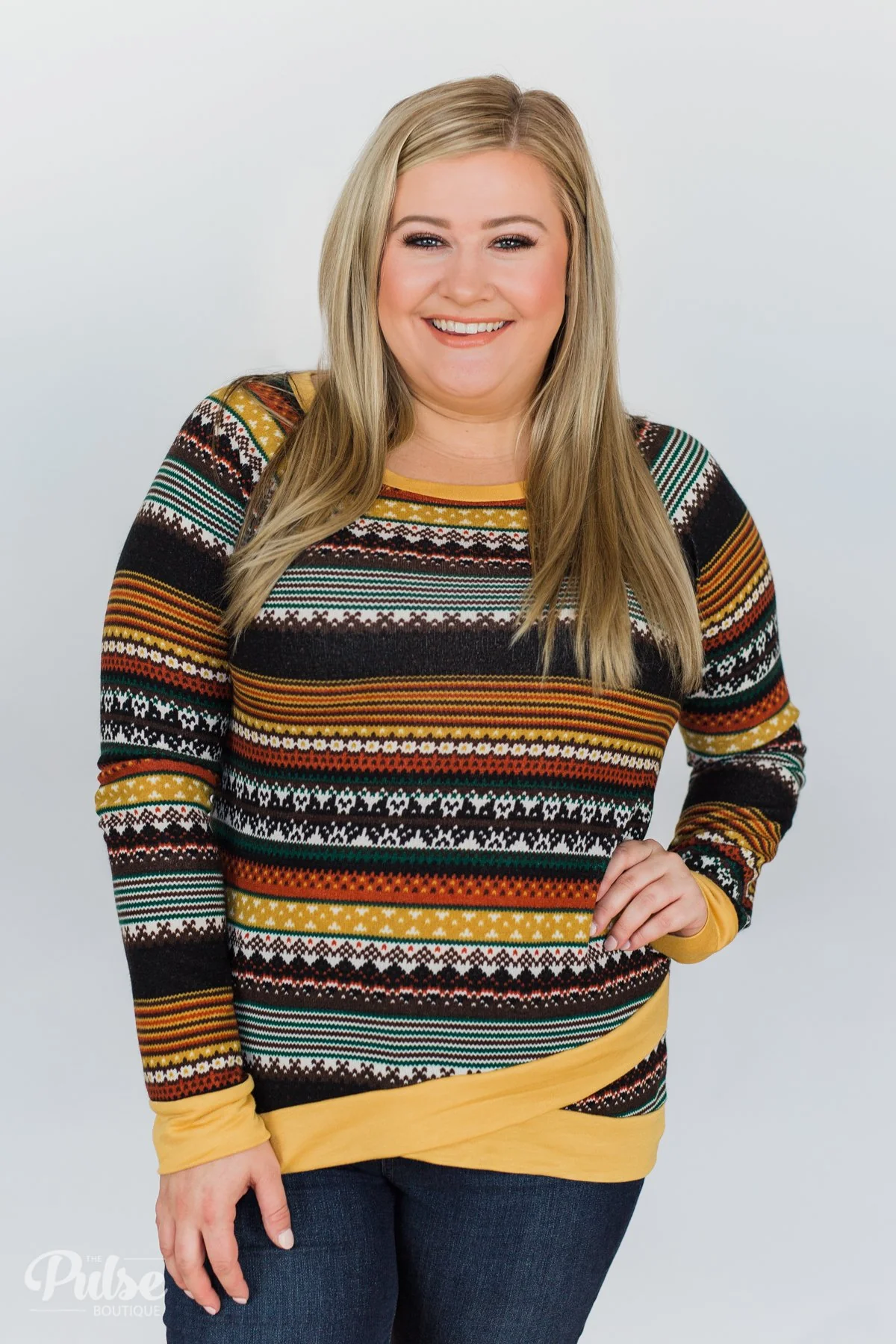 Beat The Chill Printed Top- Mustard - Image 2