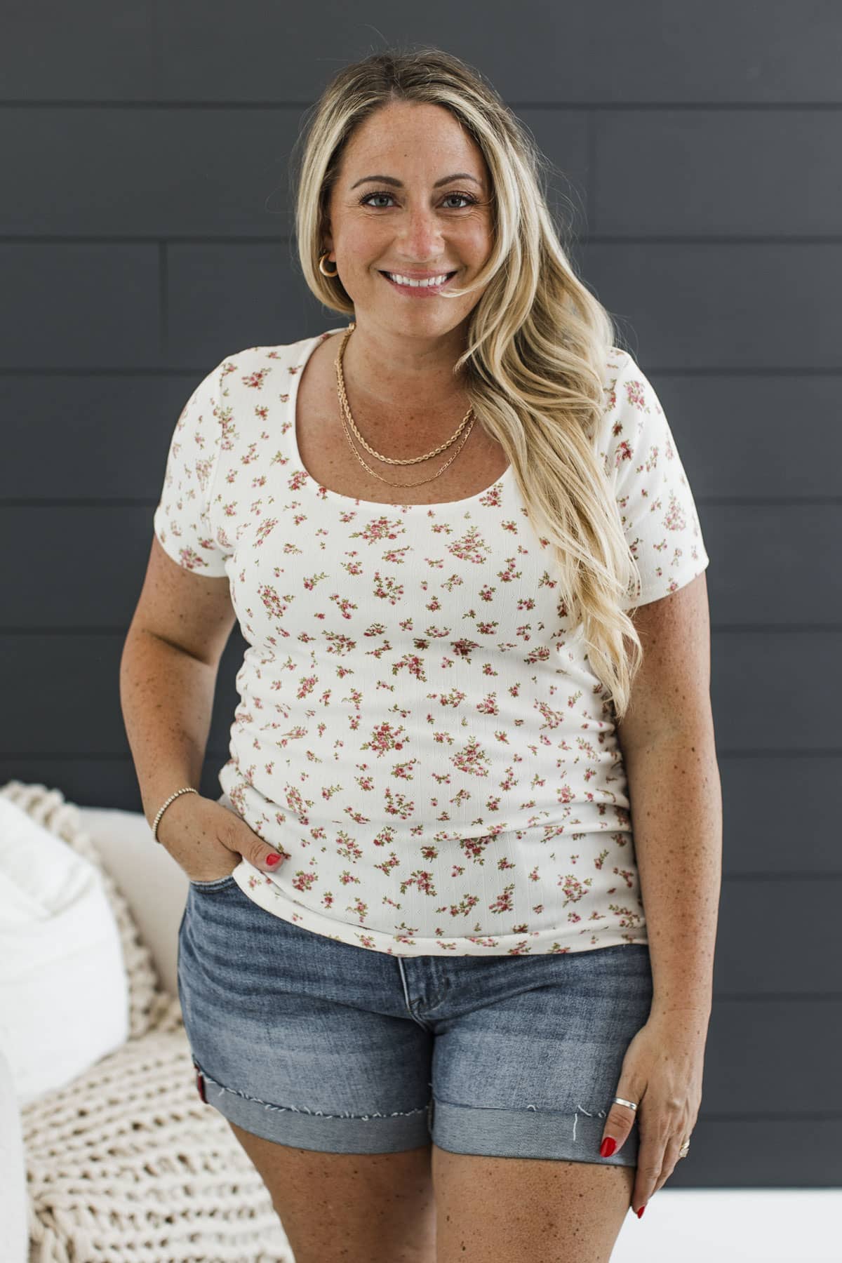 Beautiful As You Floral Short Sleeve Top- Ivory & Red