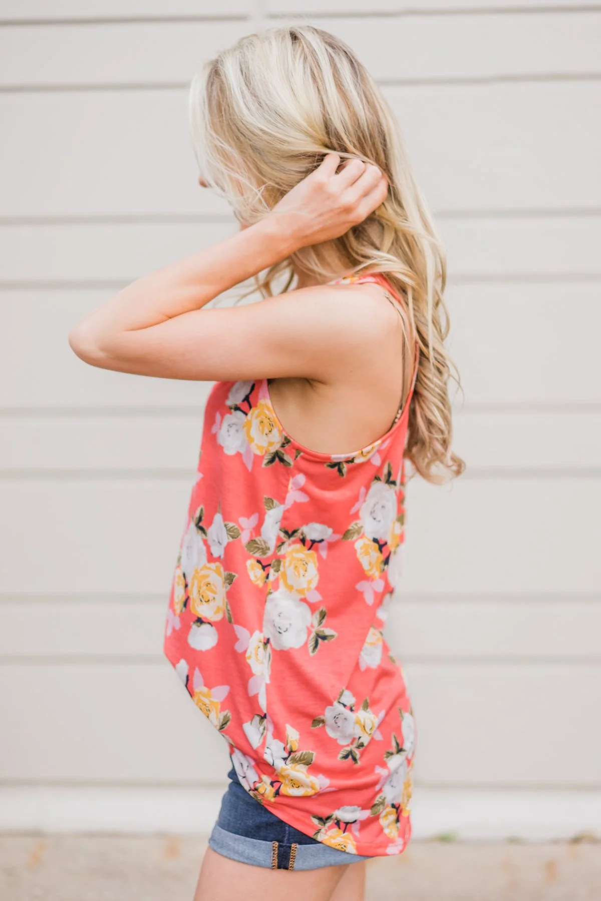 Beautiful Blossoms Criss Cross Tank Top- Soft Coral - Image 7
