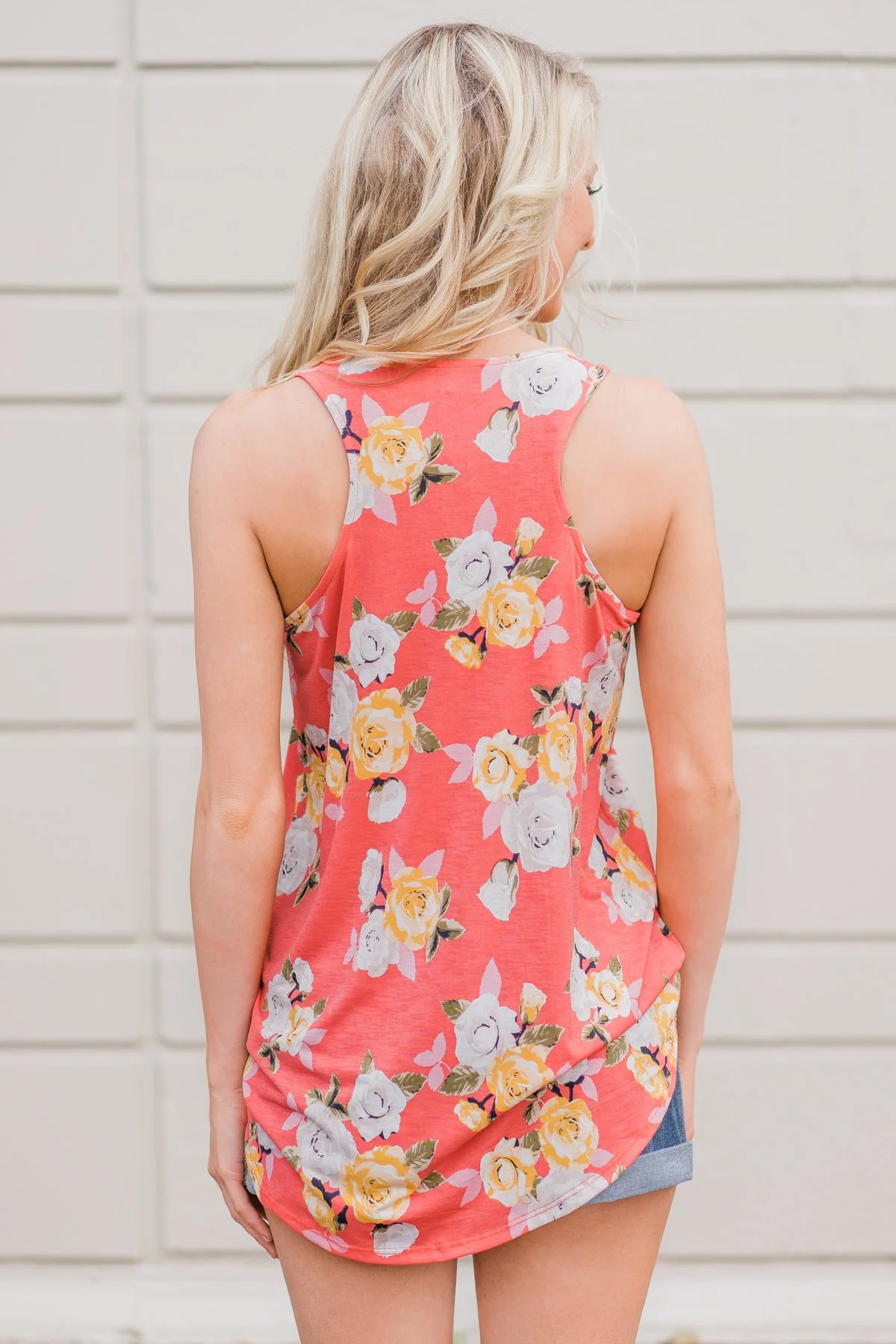 Beautiful Blossoms Criss Cross Tank Top- Soft Coral - Image 8