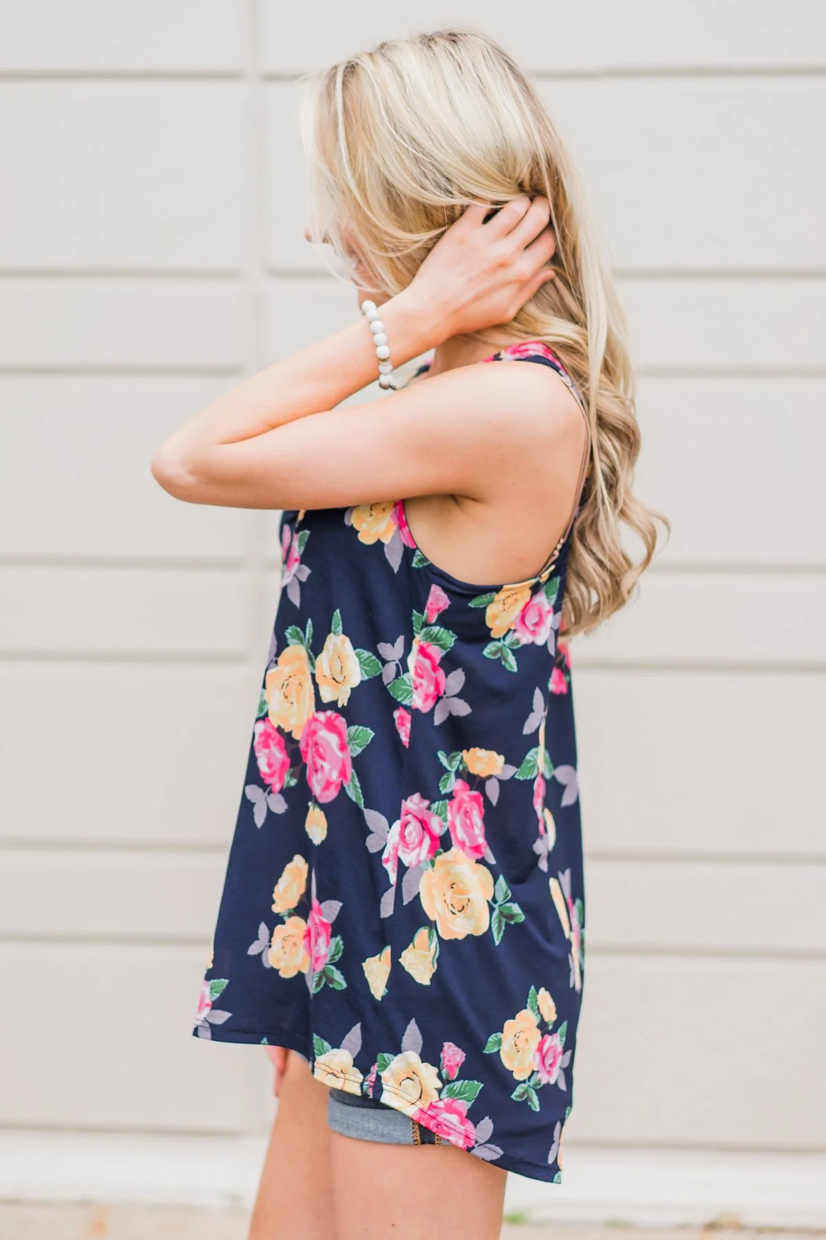 Beautiful Blossoms Criss Cross Tank Top- Navy - Image 5
