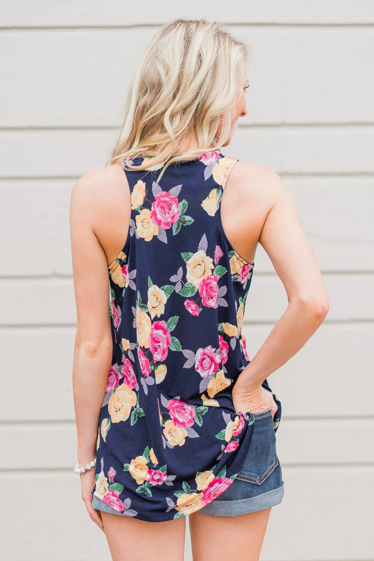 Beautiful Blossoms Criss Cross Tank Top- Navy - Image 6