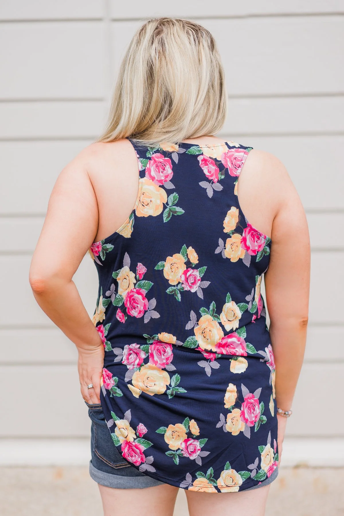 Beautiful Blossoms Criss Cross Tank Top- Navy - Image 8