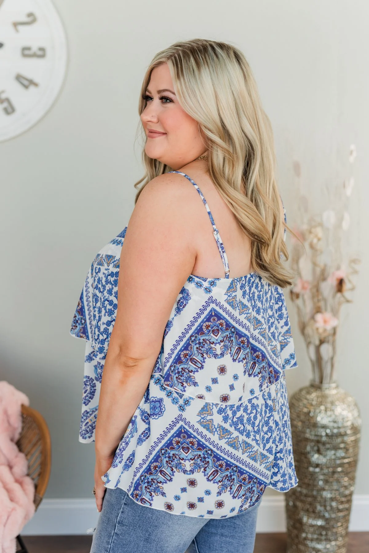 Beautiful Destinations Tiered Tank Top- Blue & Off White - Image 7