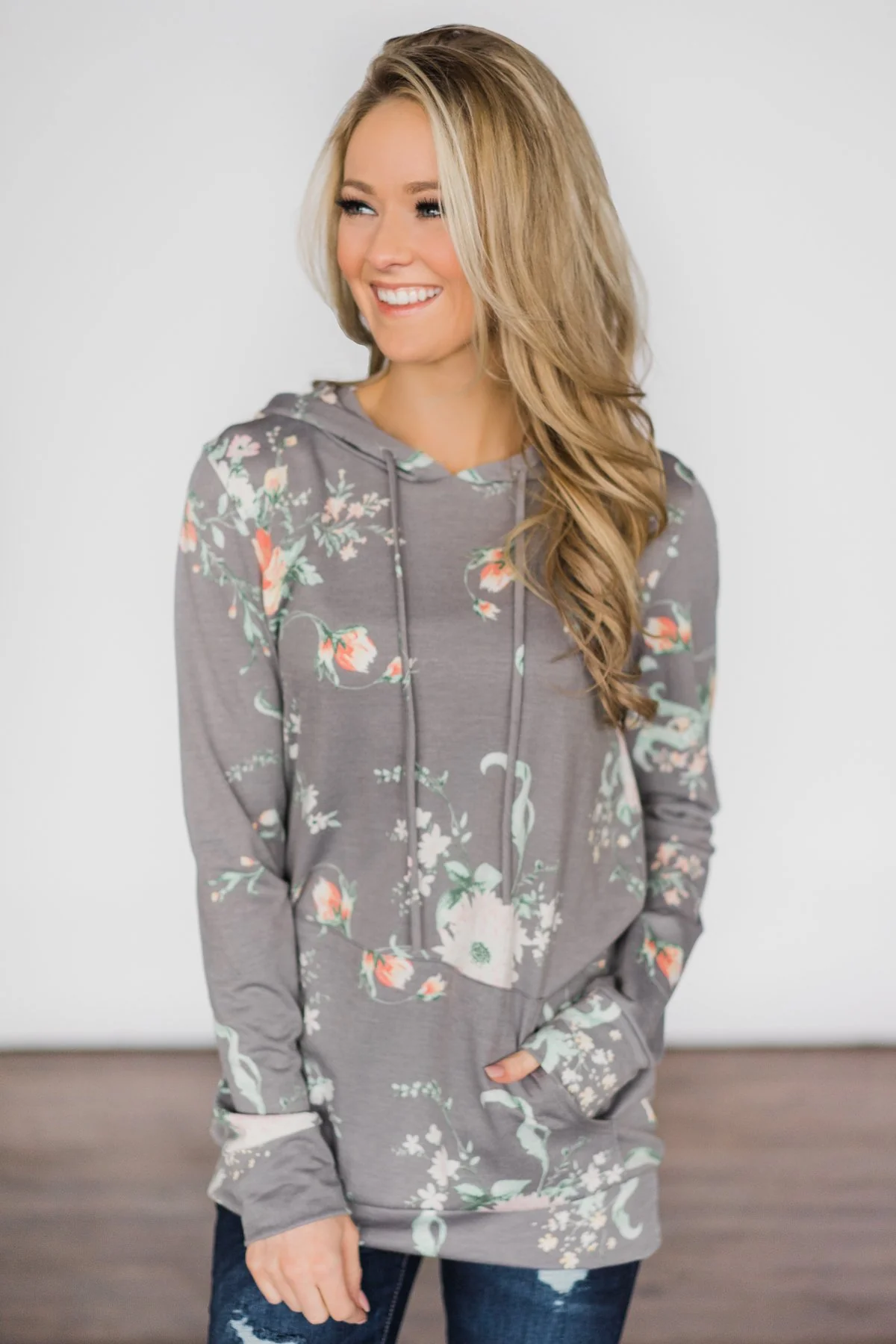 Beautiful Escape Light Grey Floral Hoodie - Image 3