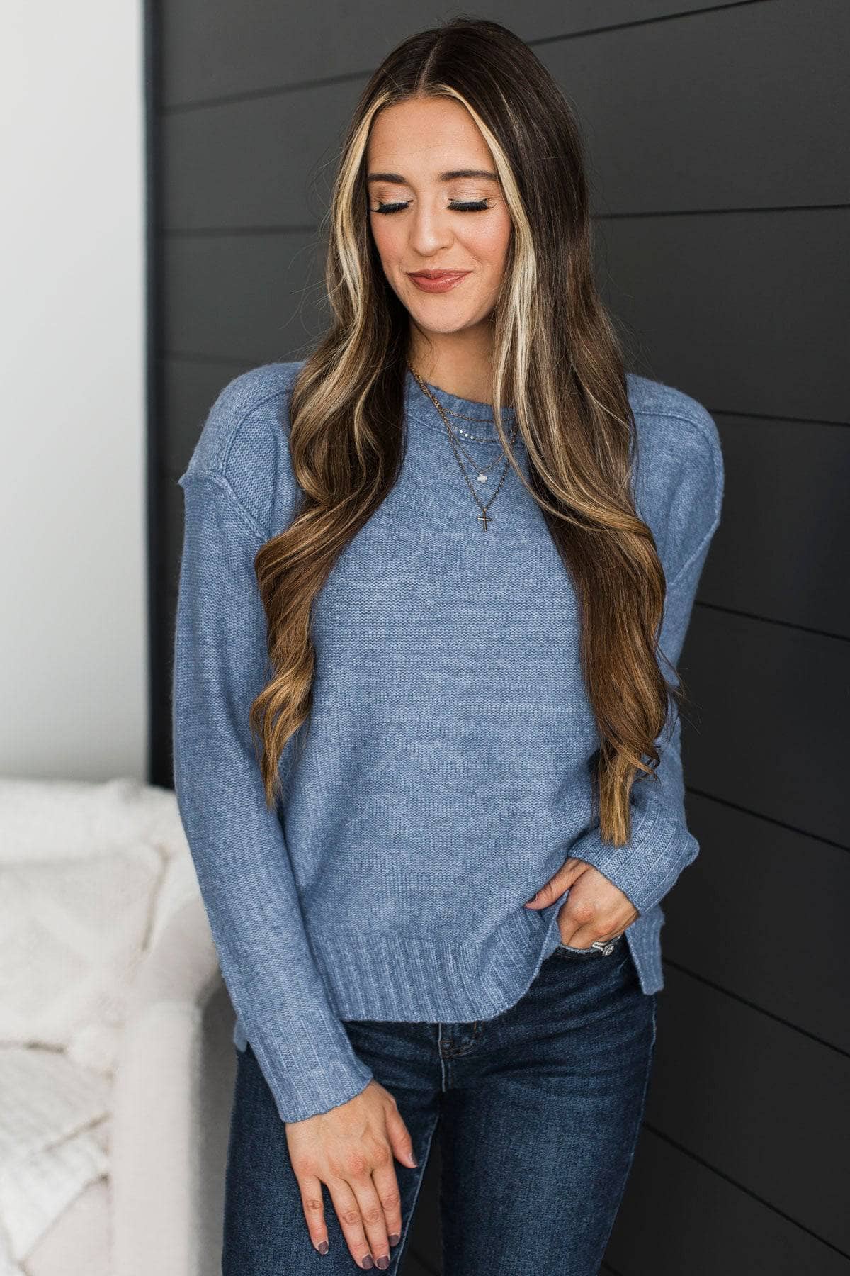 Beautiful Essence Knit Sweater- Denim Blue