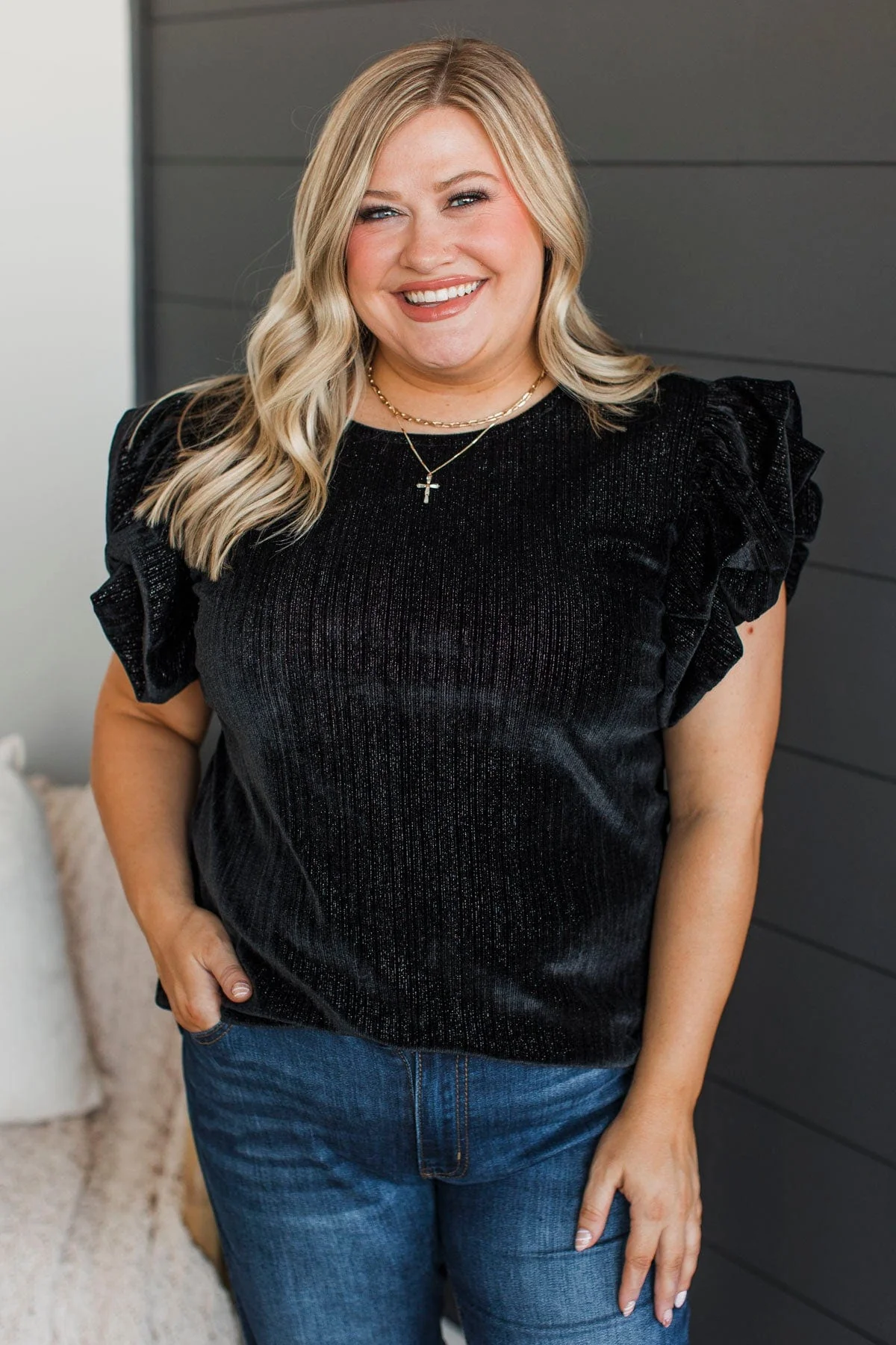Beautiful Feelings Velvet Top- Black - Image 3