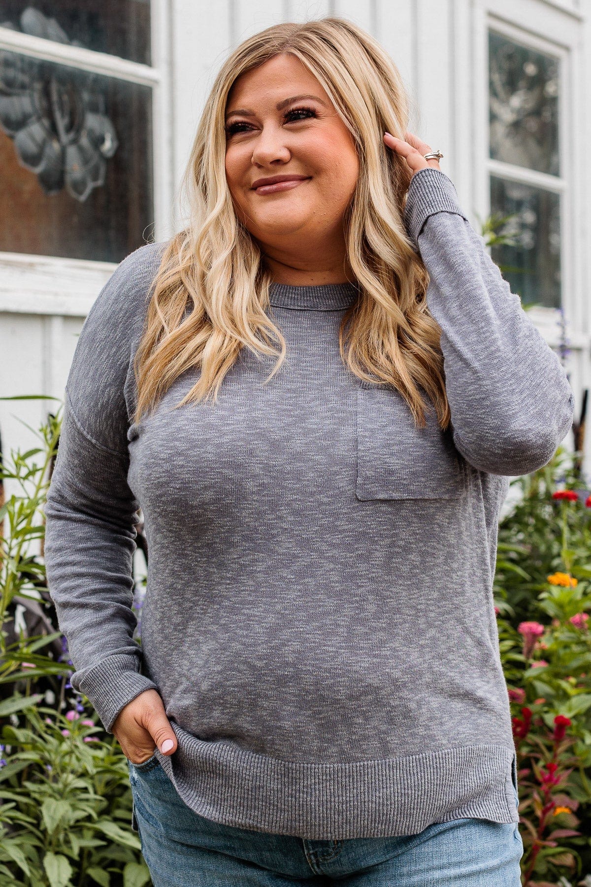 Beautiful In Every Way Knit Top- Dusty Blue - Image 2