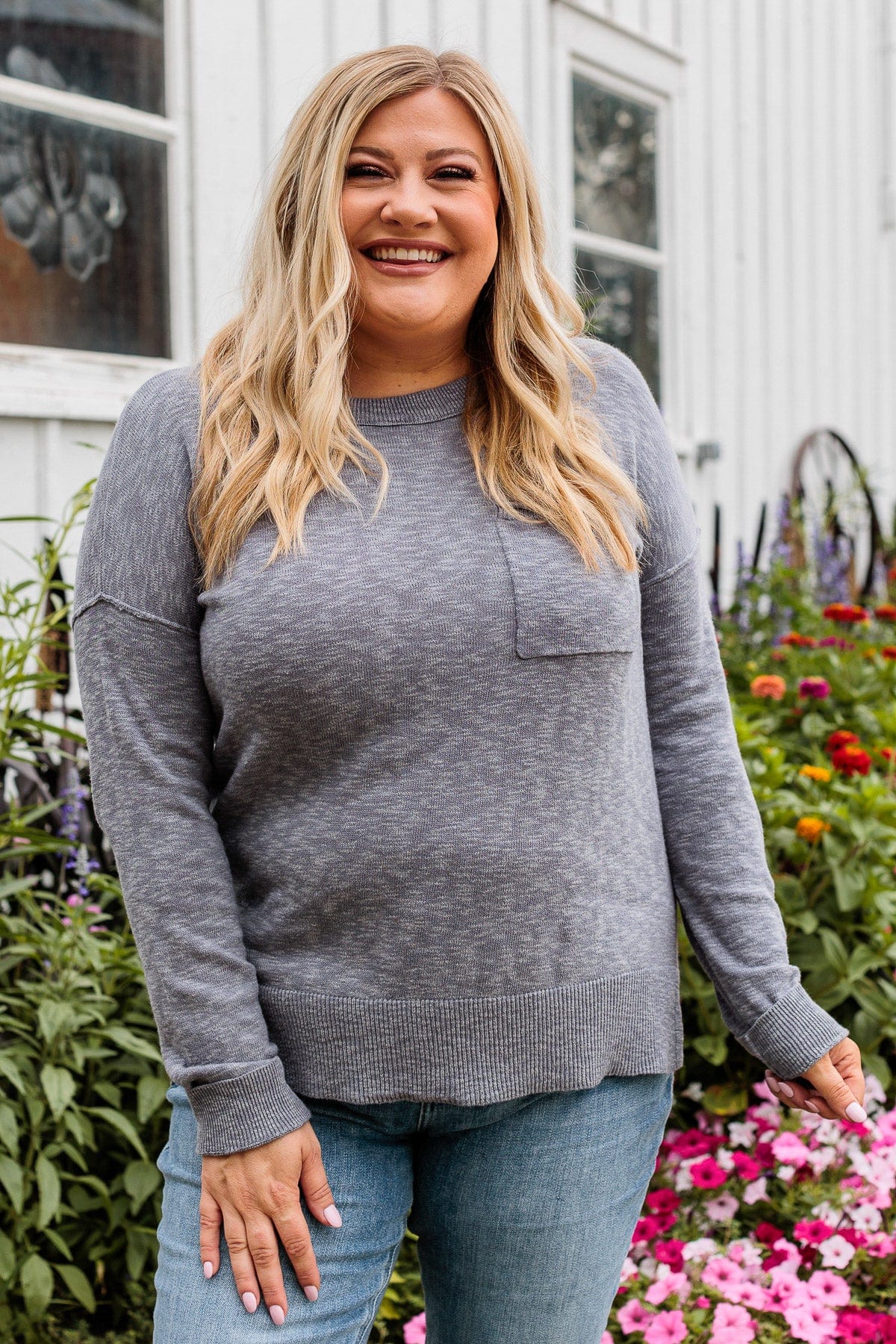 Beautiful In Every Way Knit Top- Dusty Blue - Image 4