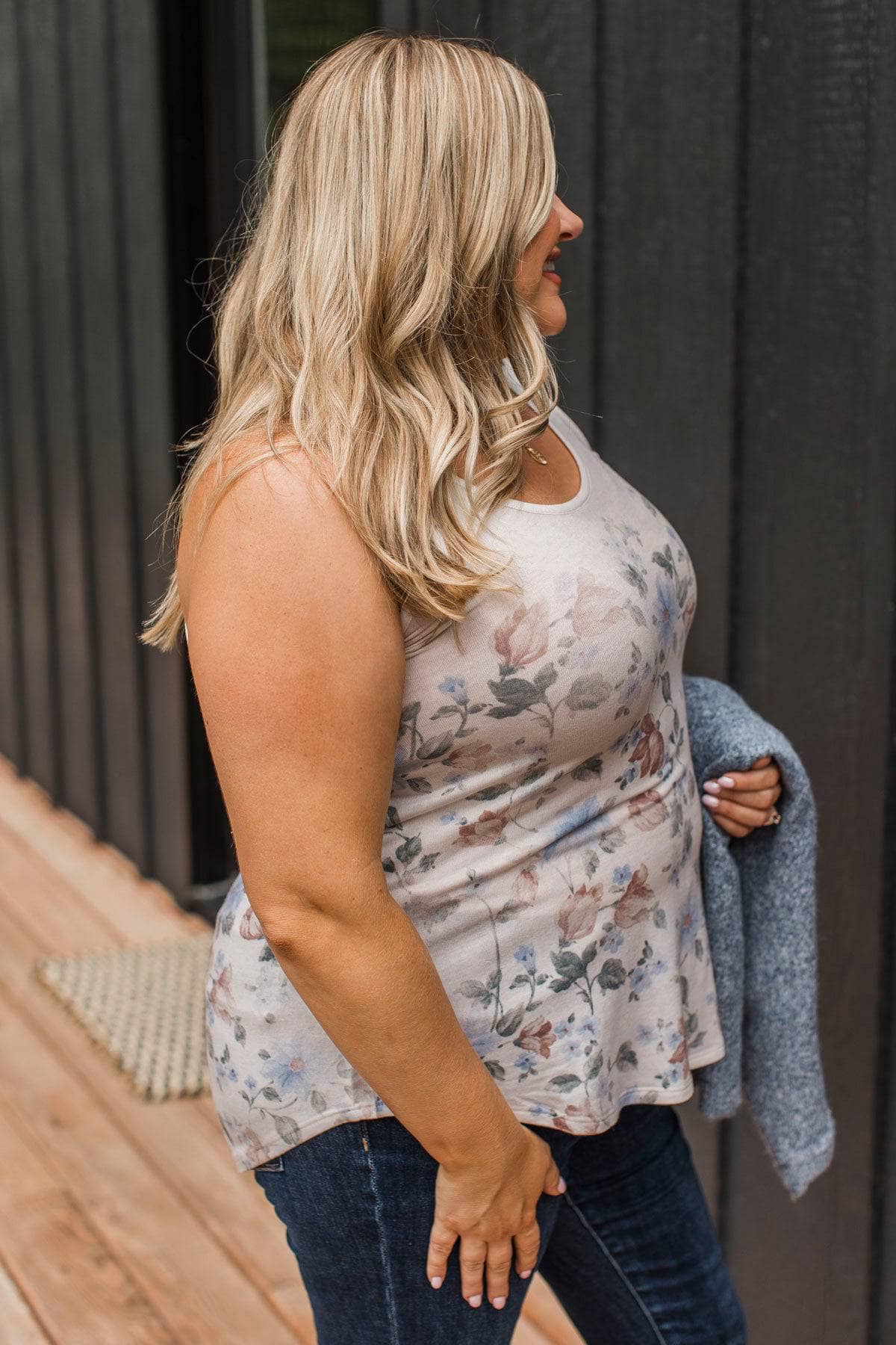 Beautiful Sentiments Floral Tank Top- Ivory & Blue - Image 8