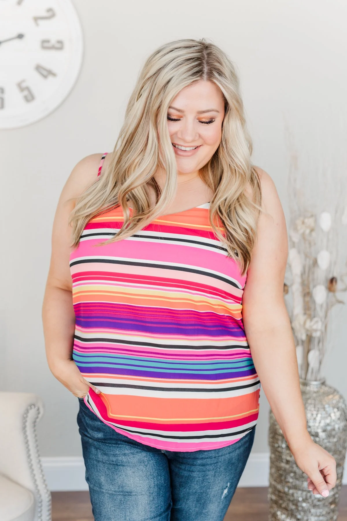 Beautifully Bold Striped Tank Top- Pink Multi-Color - Image 14