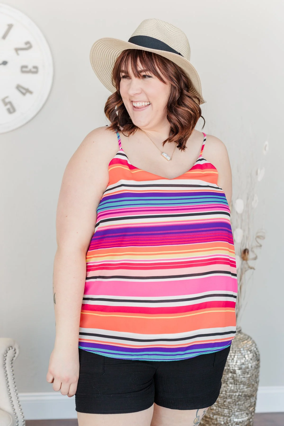 Beautifully Bold Striped Tank Top- Pink Multi-Color - Image 16