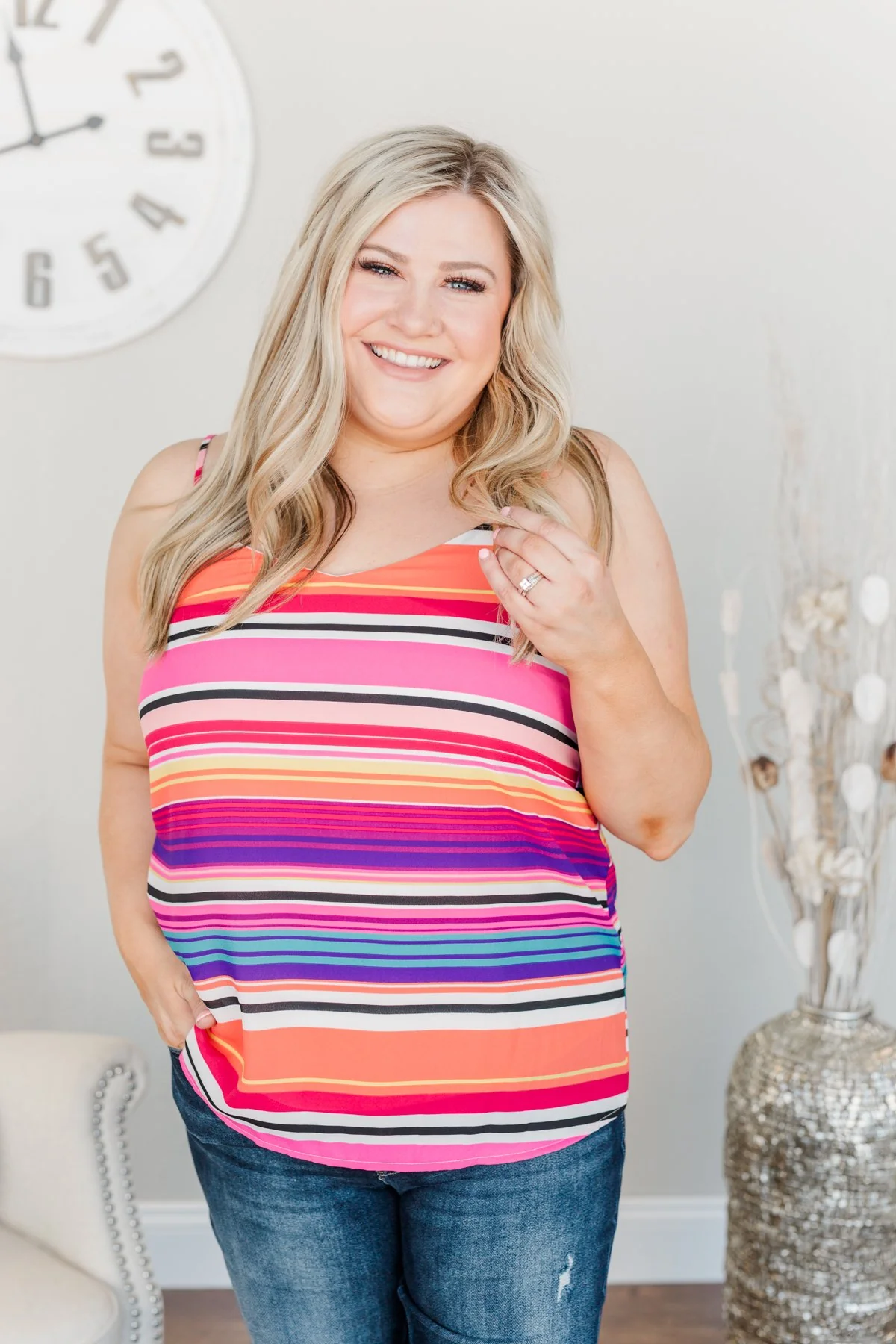 Beautifully Bold Striped Tank Top- Pink Multi-Color - Image 6