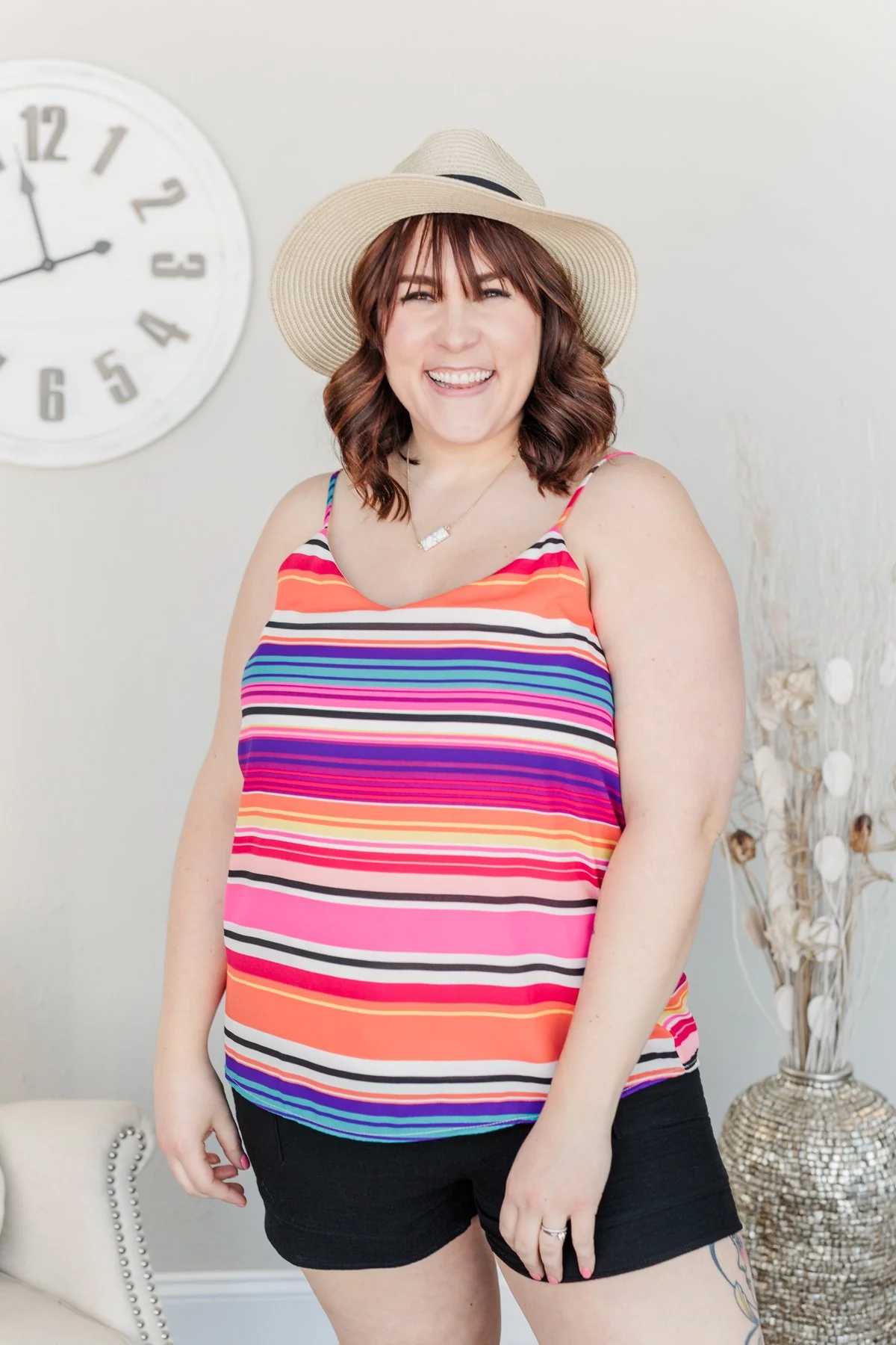 Beautifully Bold Striped Tank Top- Pink Multi-Color - Image 7