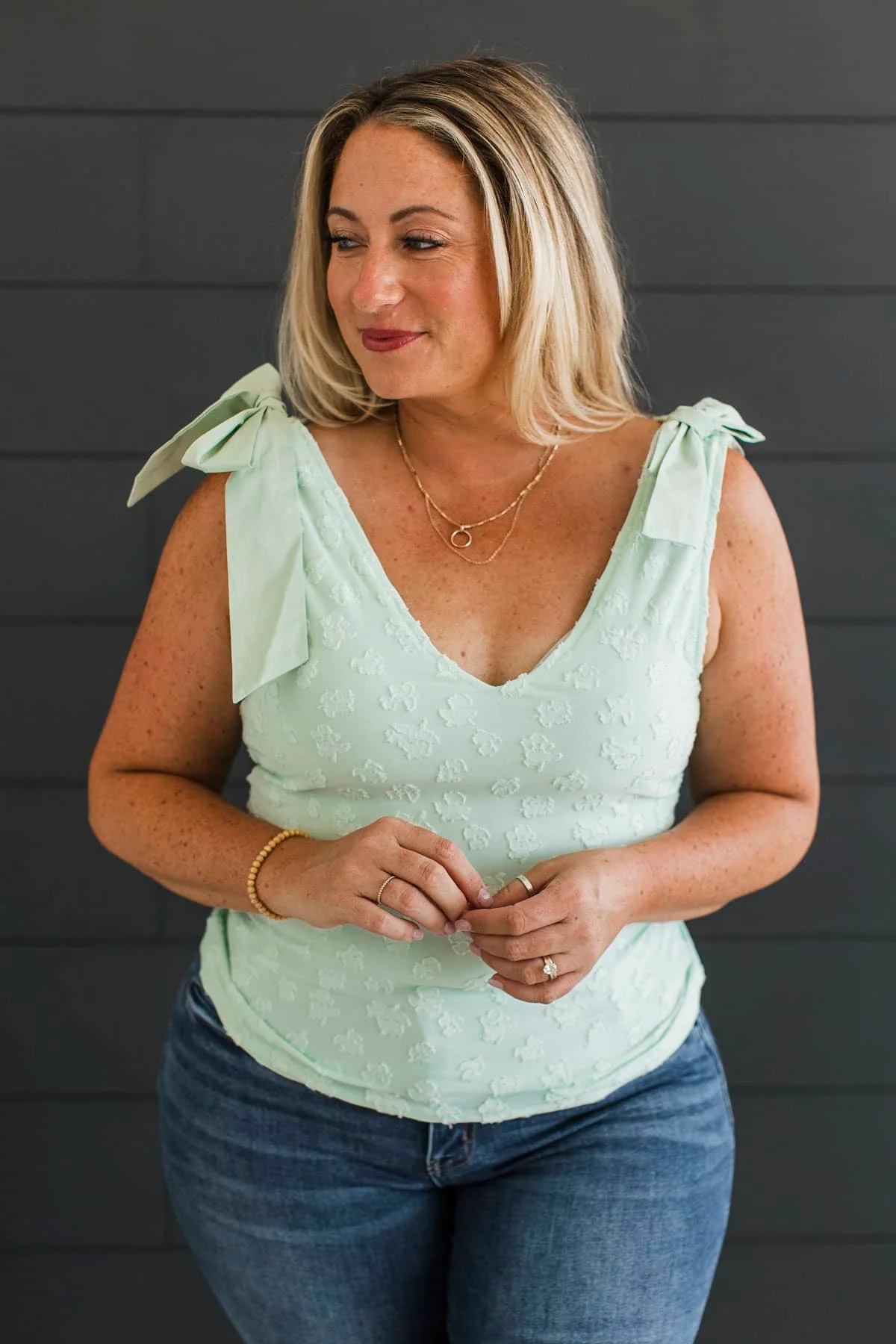 Beautifully Untamed V-Neck Jacquard Tank Top- Light Mint