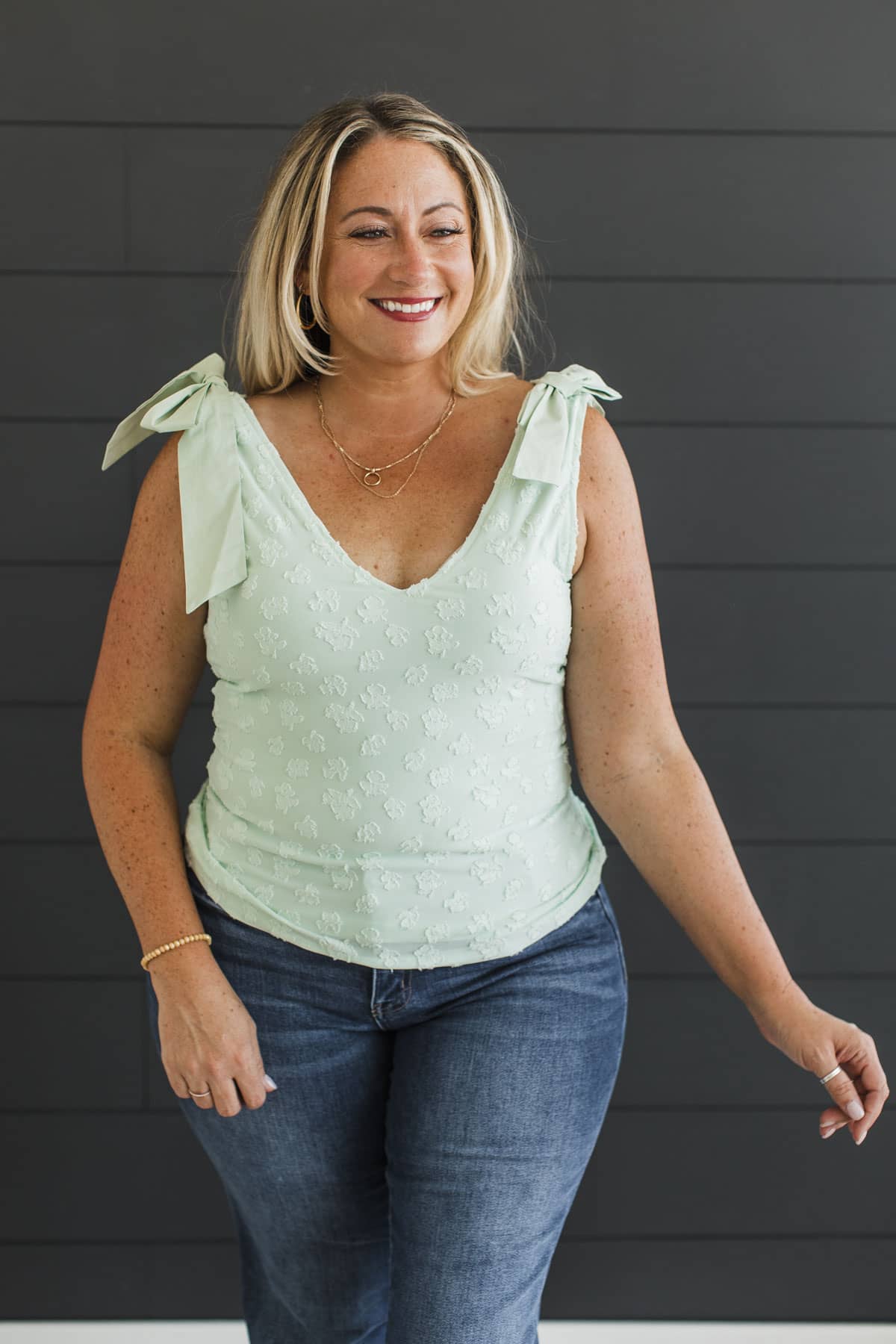 Beautifully Untamed V-Neck Jacquard Tank Top- Light Mint - Image 3