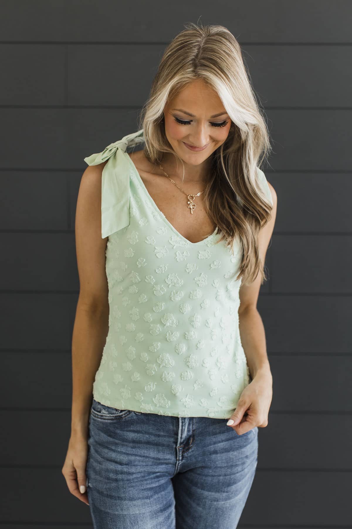 Beautifully Untamed V-Neck Jacquard Tank Top- Light Mint - Image 4