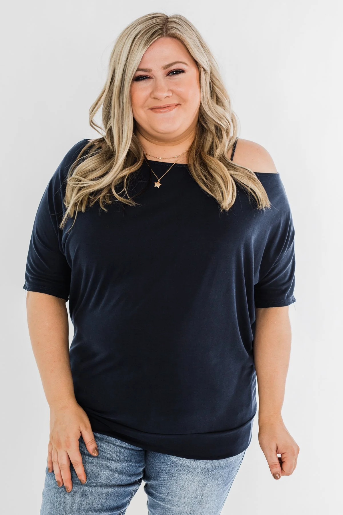 Beautifully You Cold Shoulder Top- Navy - Image 5