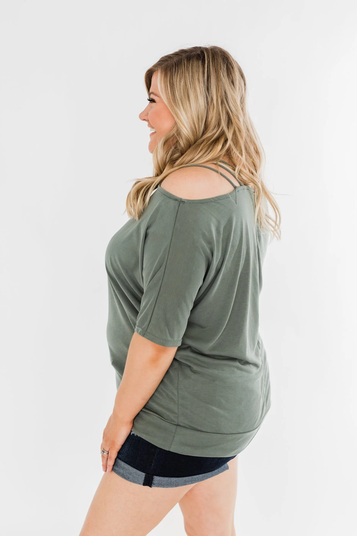 Beautifully You Cold Shoulder Top- Olive - Image 10