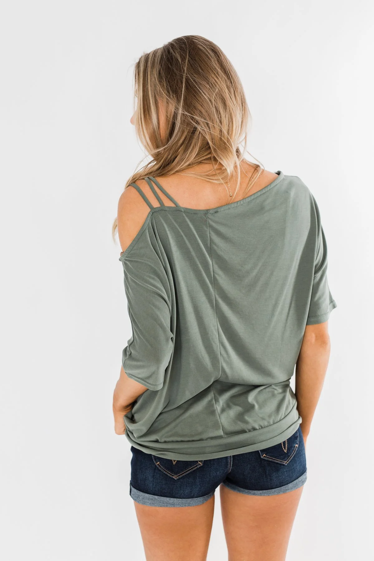 Beautifully You Cold Shoulder Top- Olive - Image 11