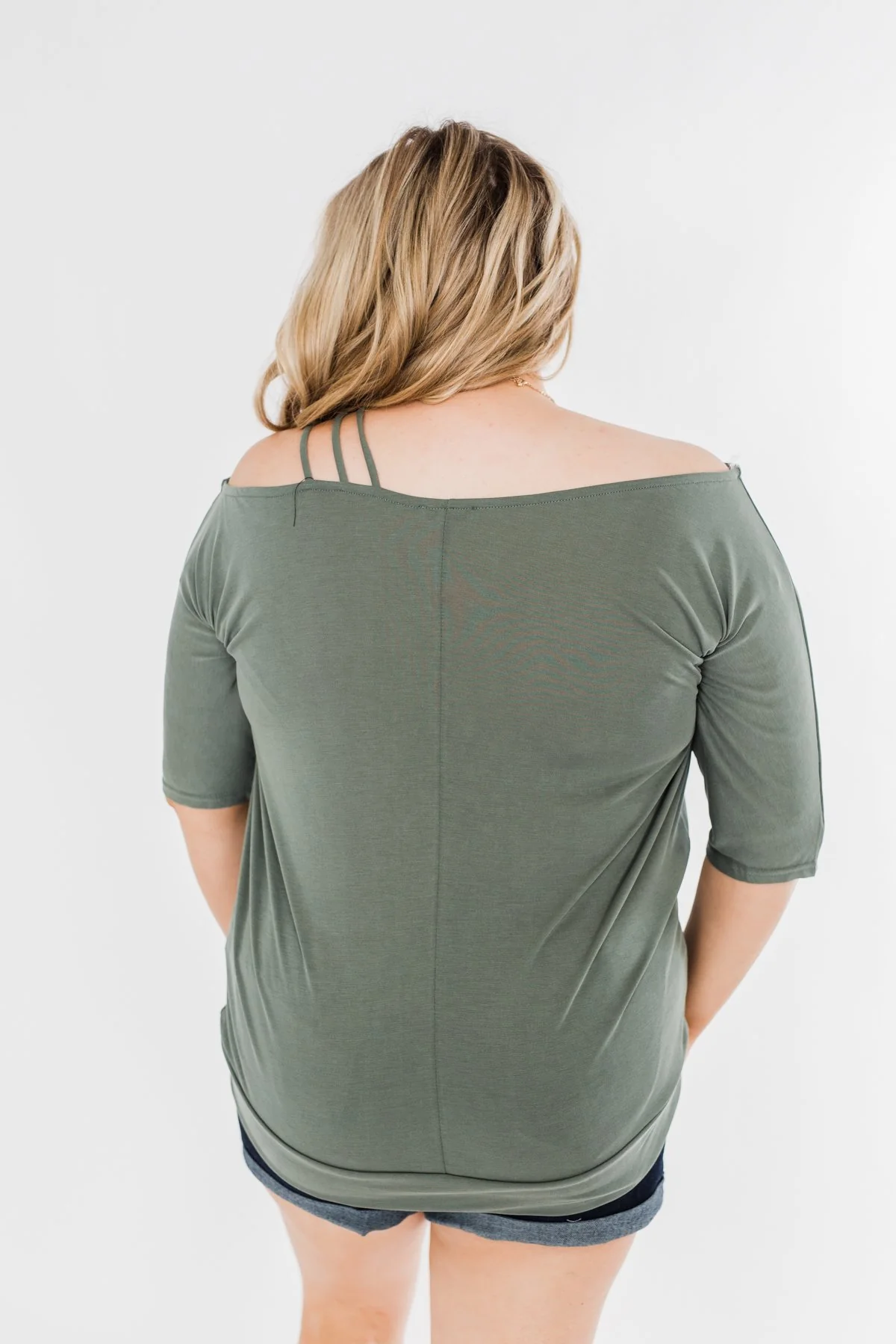Beautifully You Cold Shoulder Top- Olive - Image 12