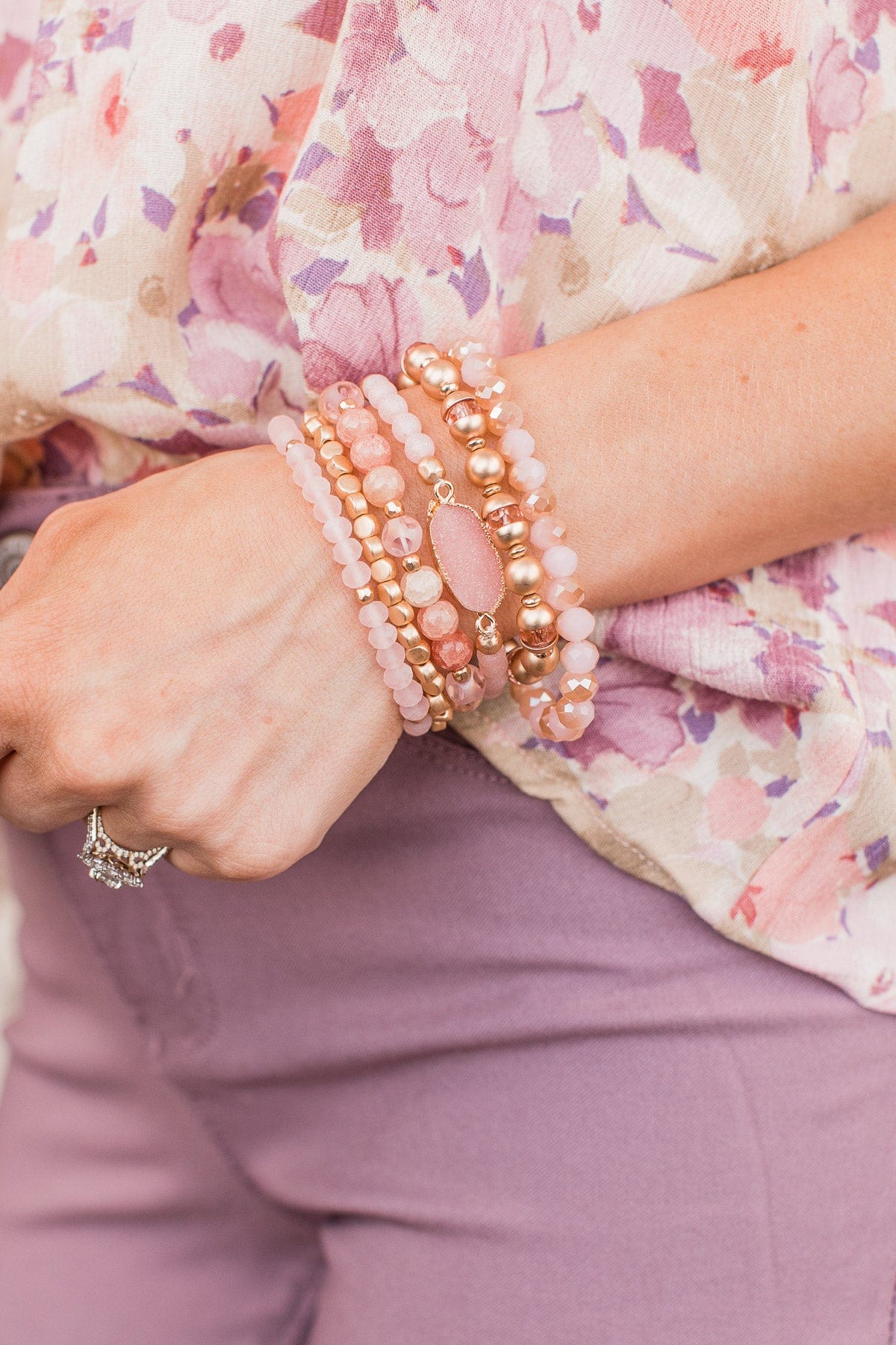 Beautify Your Life 6 Layer Bracelet Set- Pink & Gold - Image 4