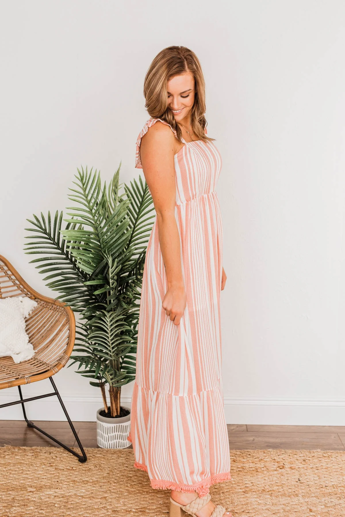 Beachy Feels Maxi Dress- Coral & Ivory - Image 13