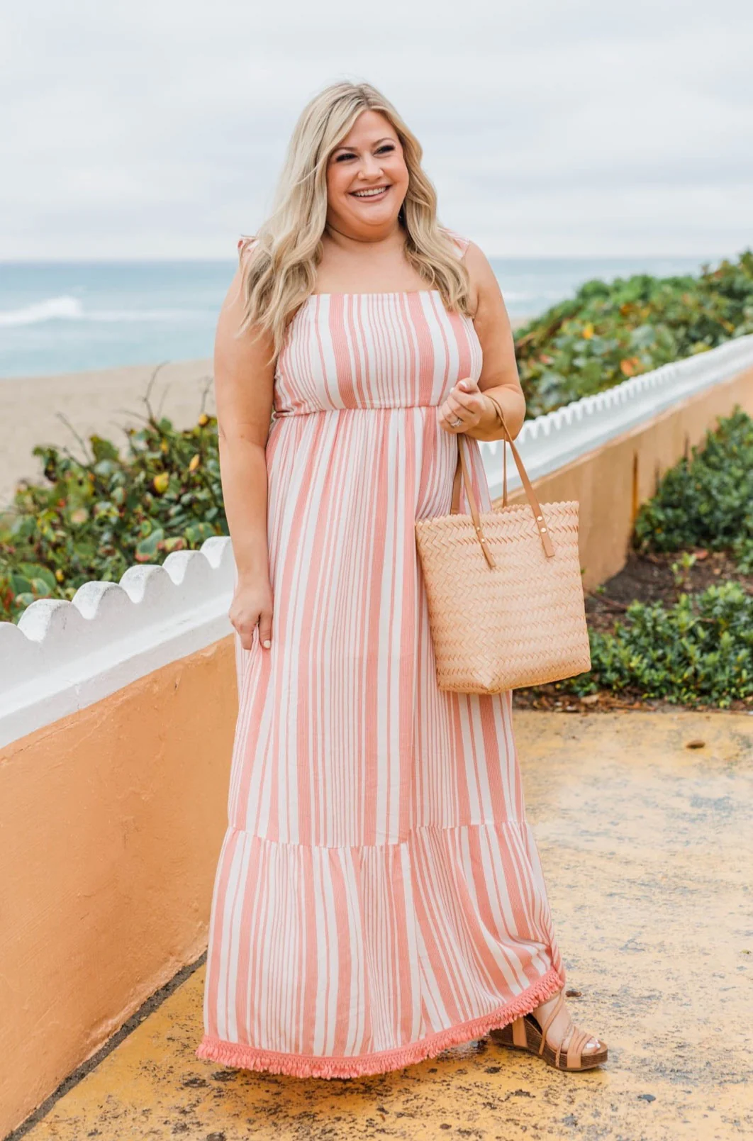 Beachy Feels Maxi Dress- Coral & Ivory - Image 2