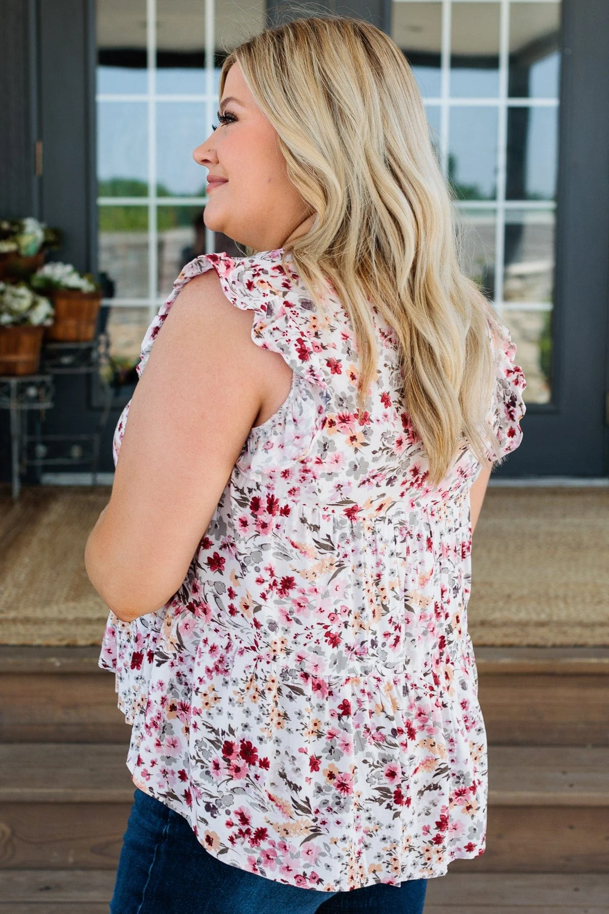 Beauty Is Key Flutter Sleeve Blouse- Ivory & Blush - Image 8