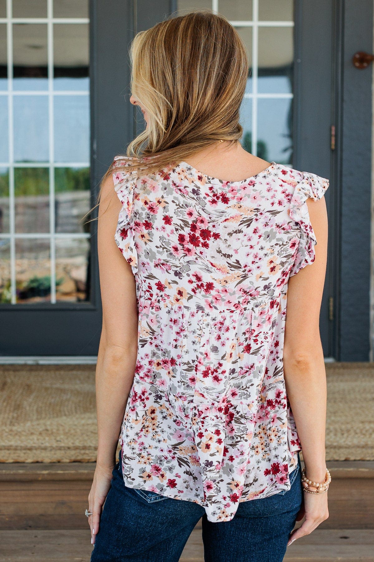 Beauty Is Key Flutter Sleeve Blouse- Ivory & Blush - Image 9