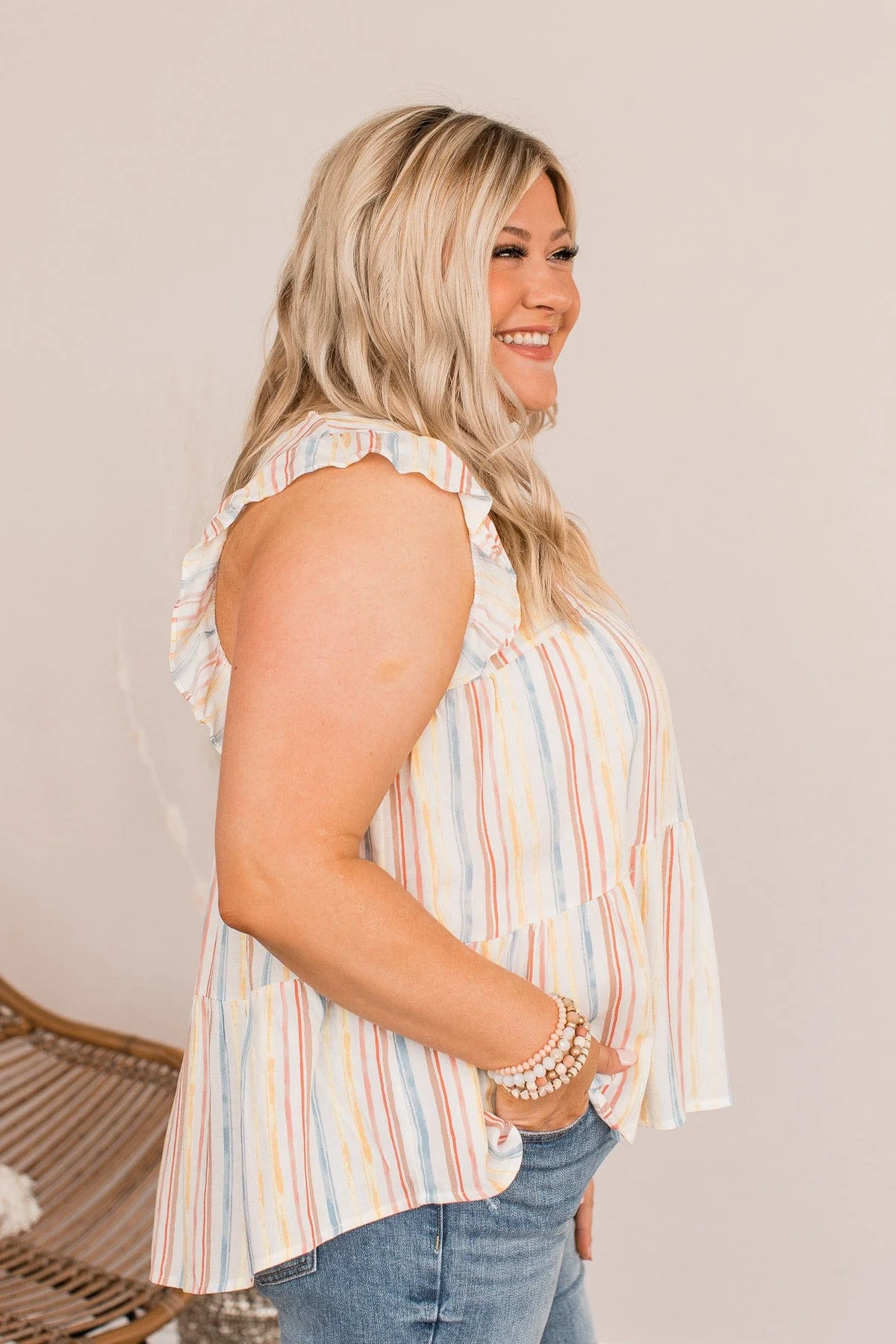 Beauty Is Key Flutter Sleeve Blouse- Ivory & Yellow - Image 8