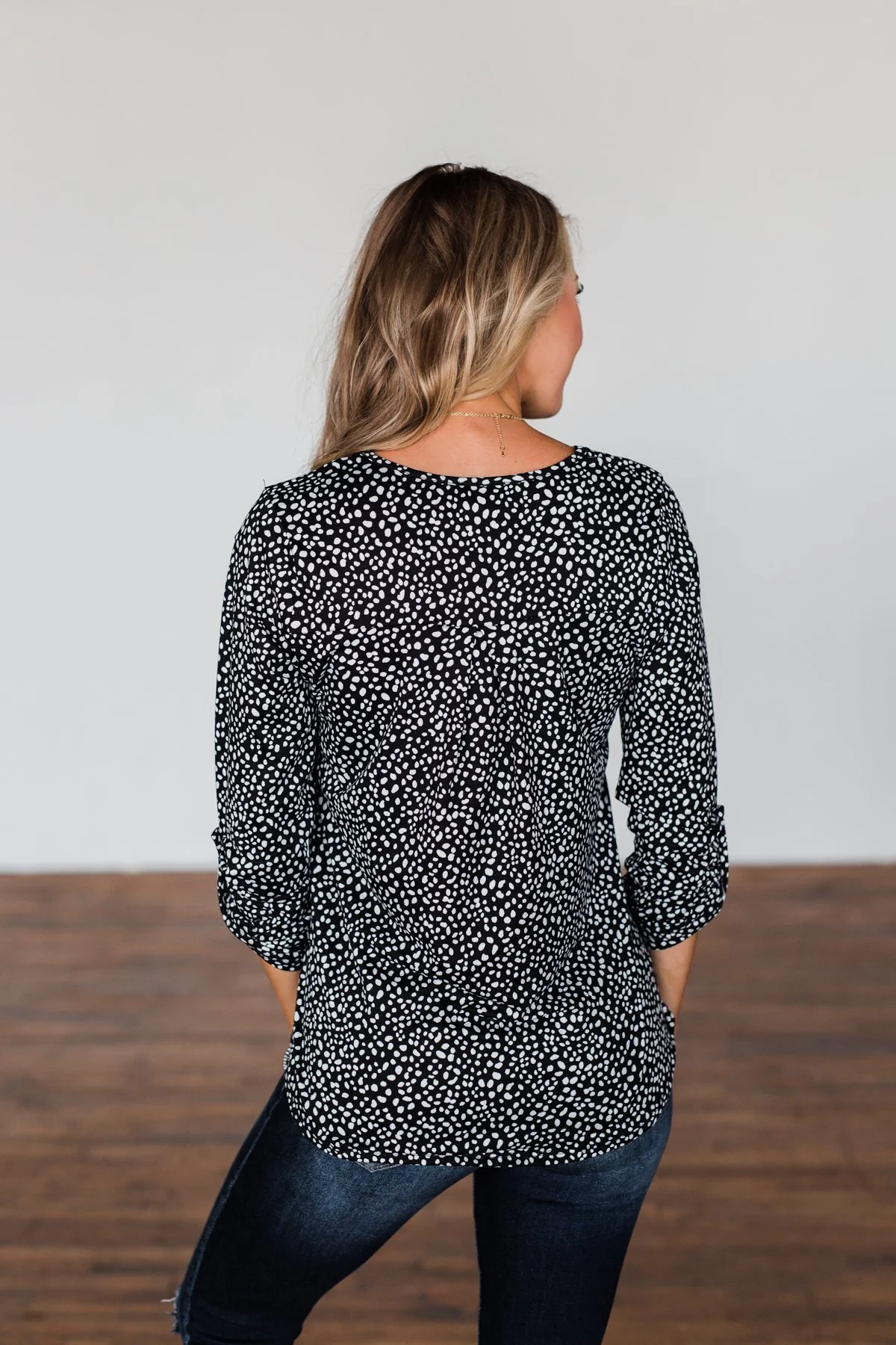 Beauty Queen Spotted V-Neck Top- Black - Image 10