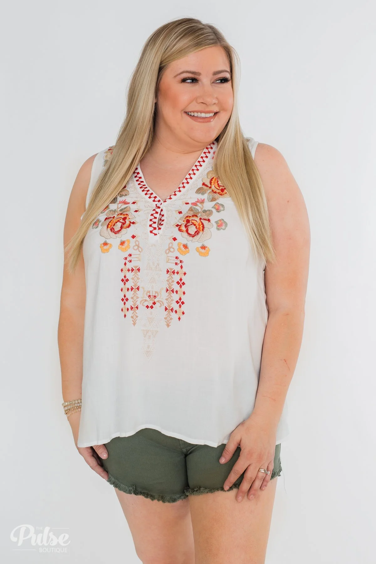 Beauty Remarks Embroider Tank Top- White - Image 5