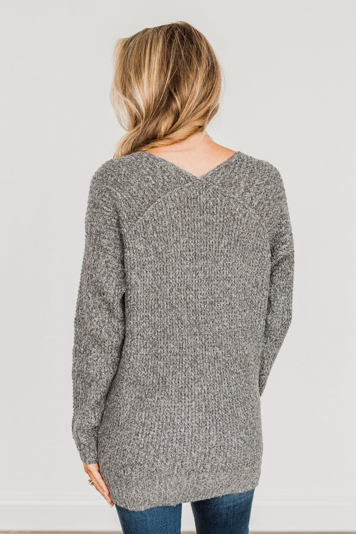 Because Of You Waffle Knit Sweater- Charcoal - Image 11