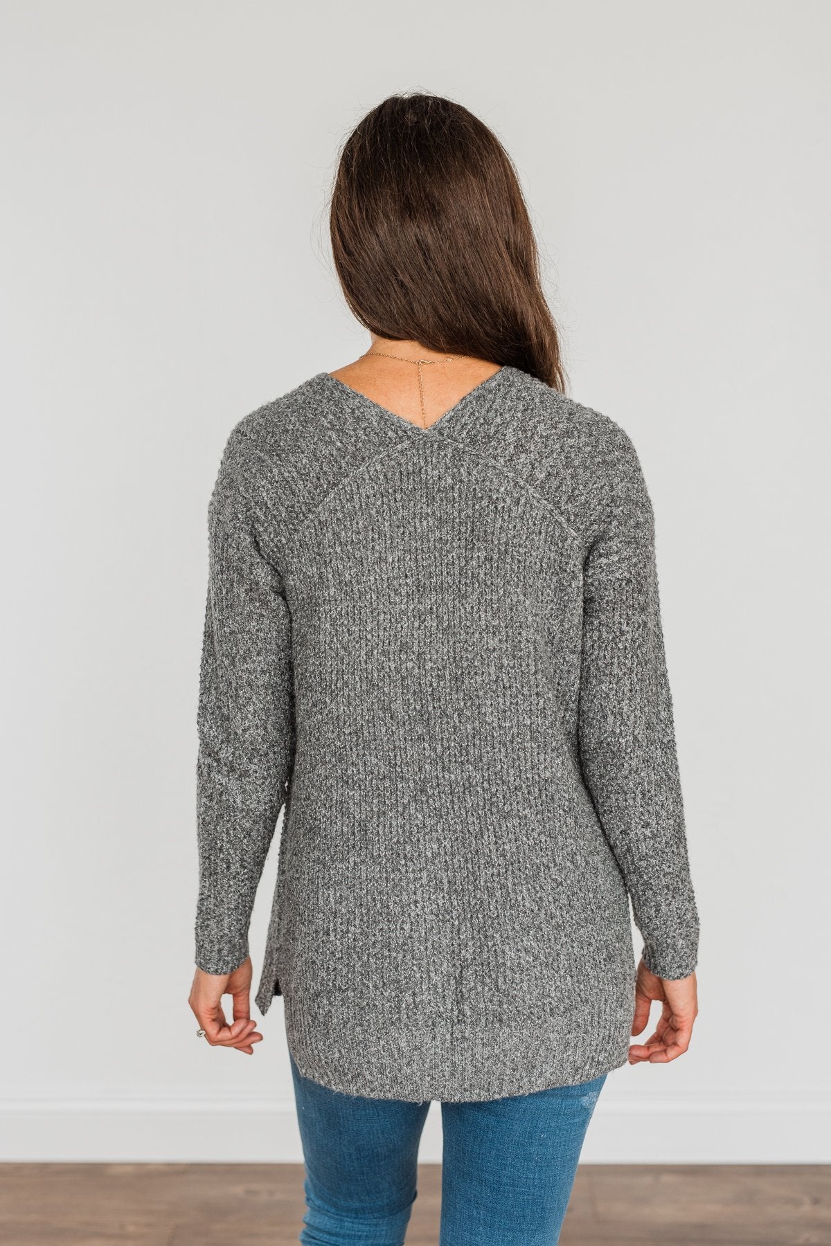 Because Of You Waffle Knit Sweater- Charcoal - Image 12