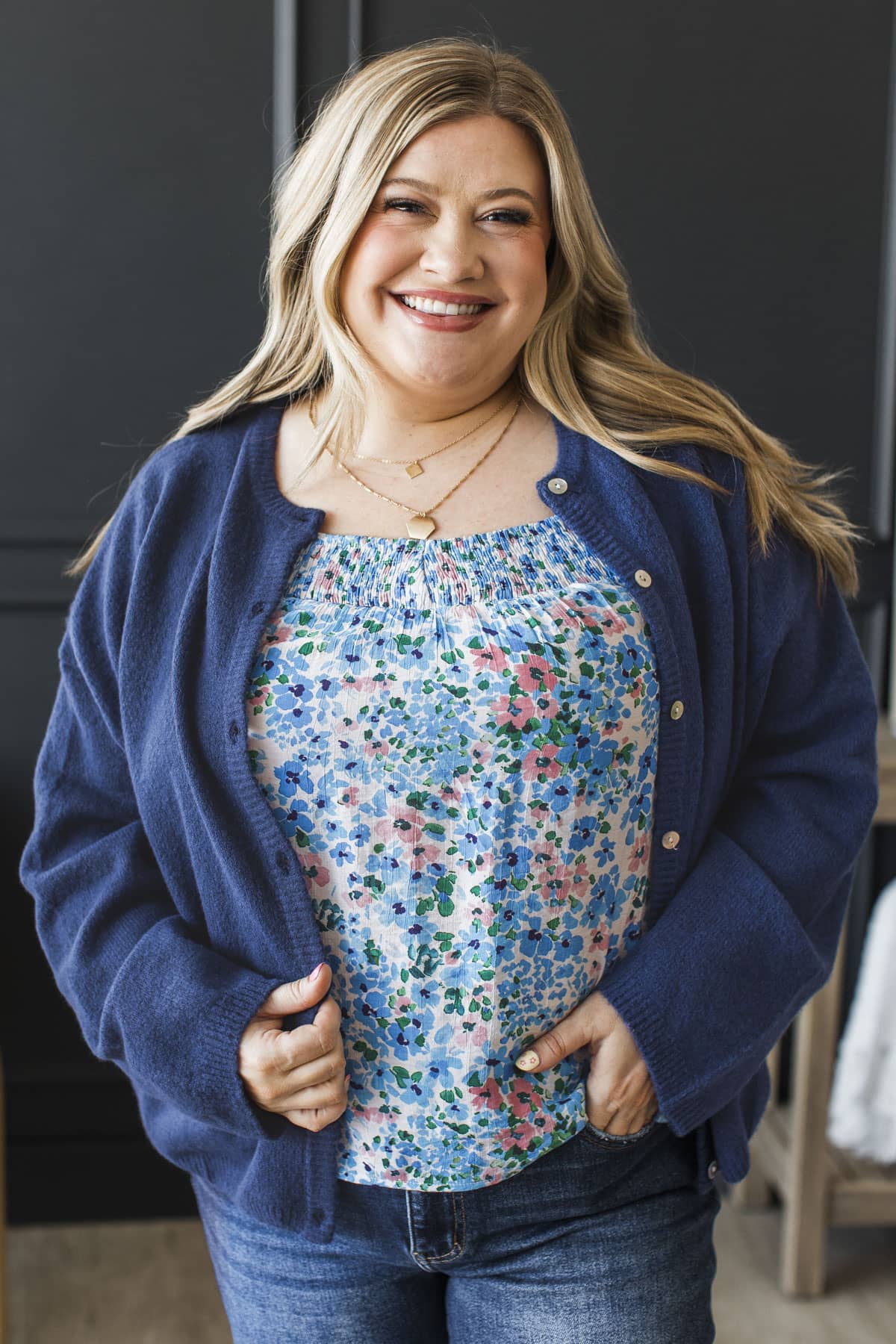 Because You Can Knit Button Cardigan- Navy - Image 2