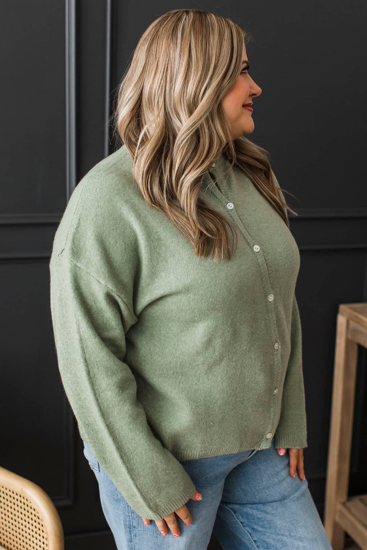 Because You Can Knit Button Cardigan- Sage - Image 3