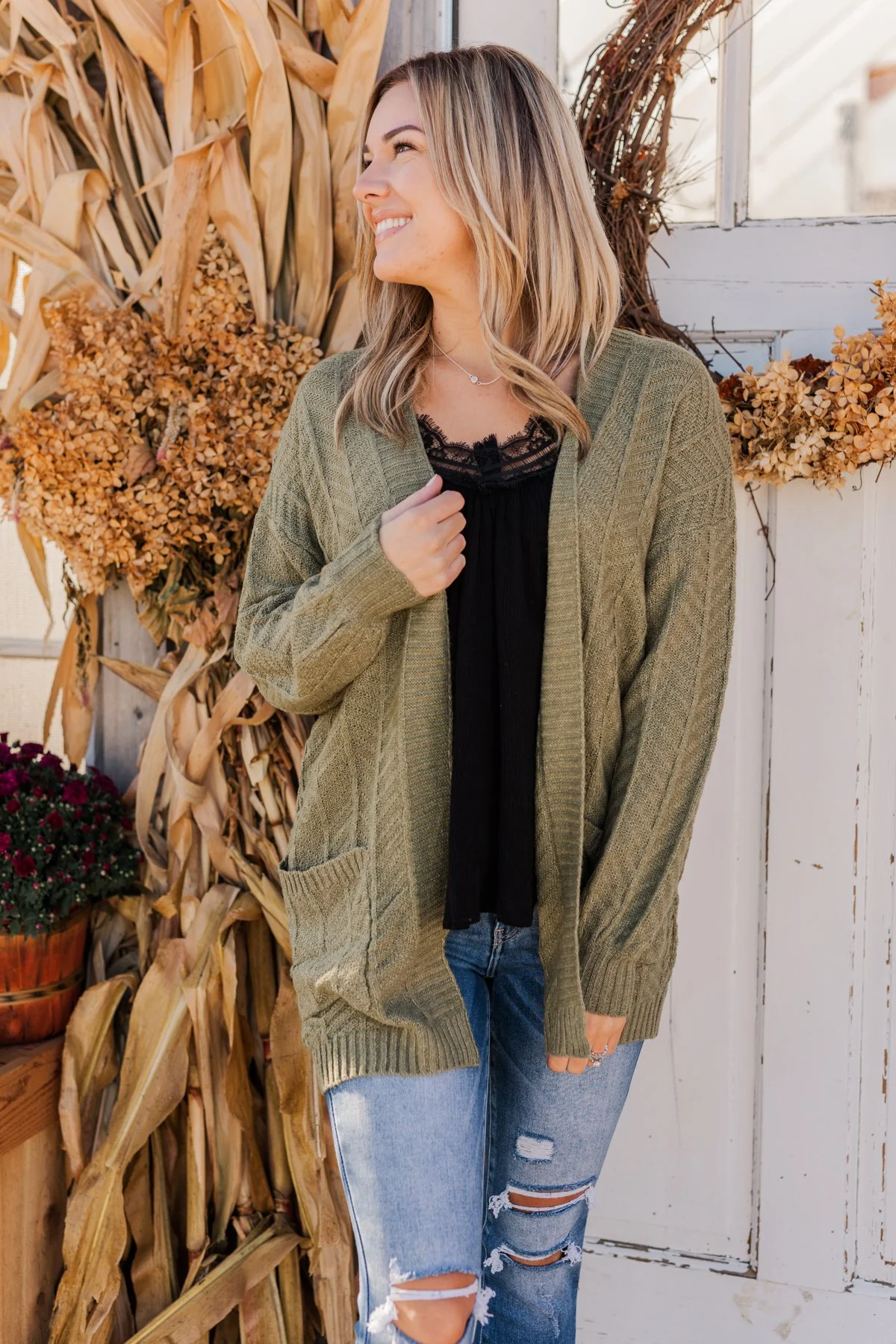 Because You're Mine Knit Cardigan- Olive - Image 2