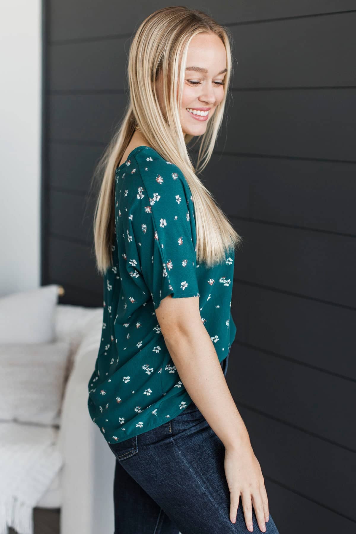 Becoming My Best Self Floral Blouse- Teal - Image 4