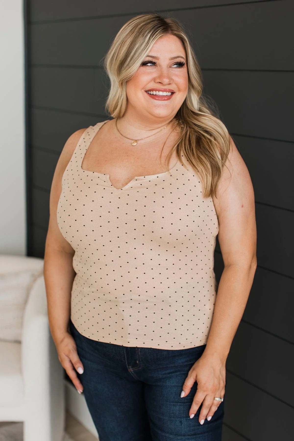 Been Here Before Polka Dot Tank Top- Taupe - Image 4