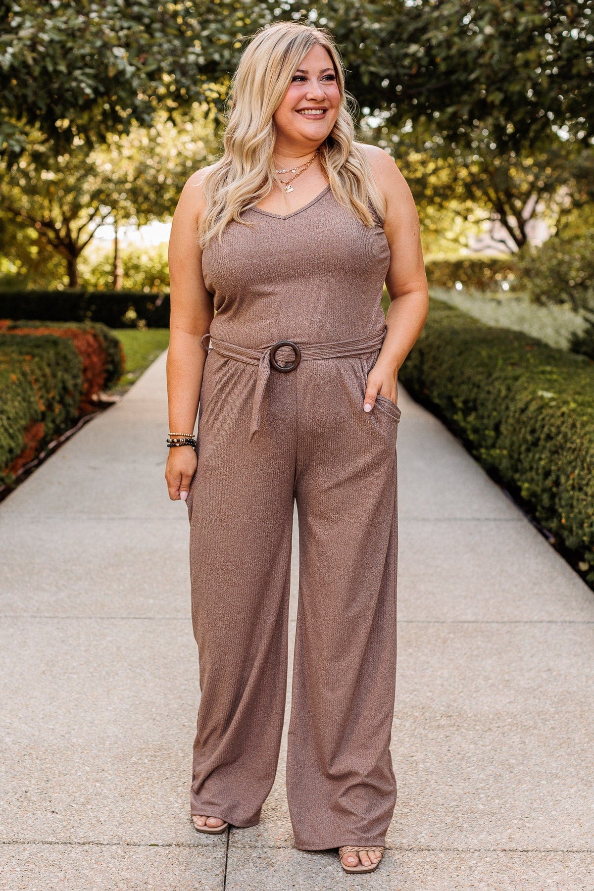 Been On My Mind Knit Jumpsuit- Mocha - Image 5
