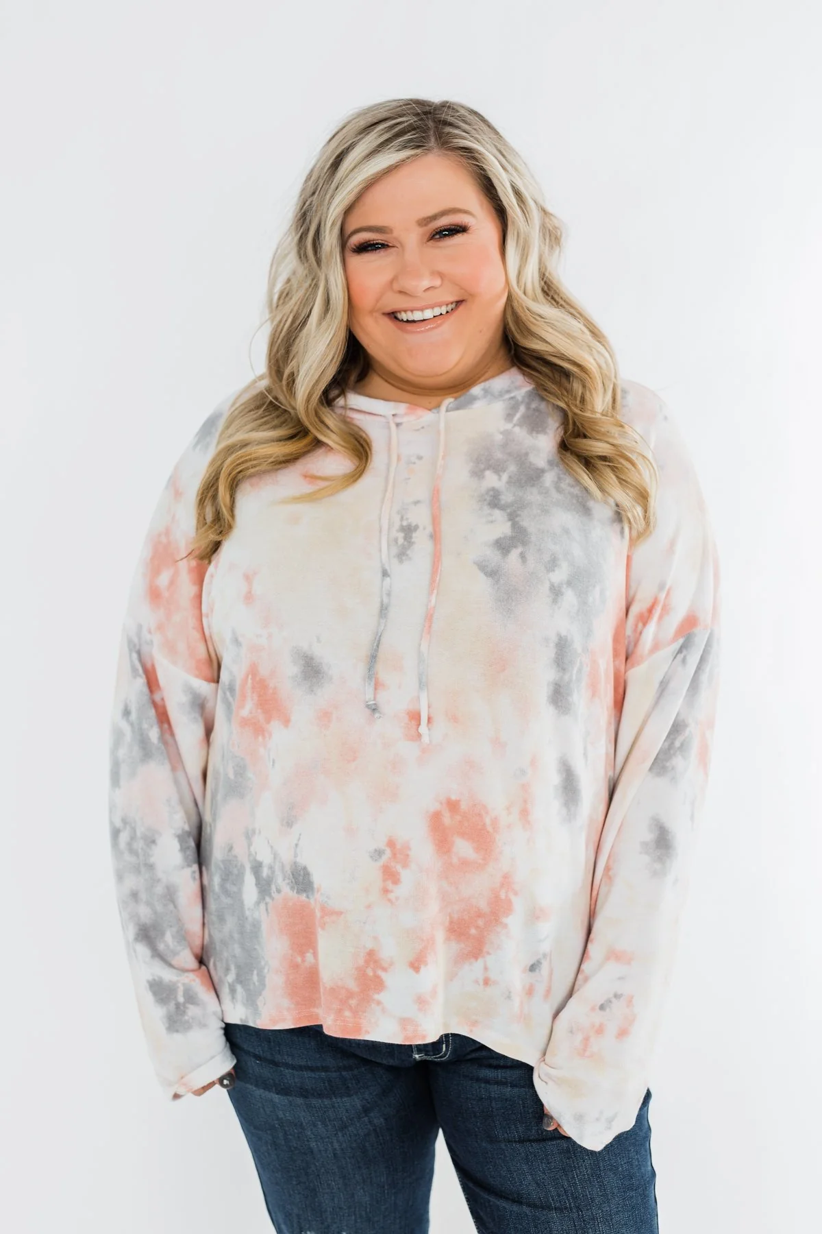 Been There Before Tie Dye Hoodie- Peach, Grey & Yellow - Image 2