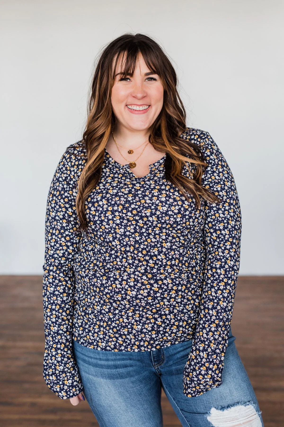 Before You Go Floral Notch Top- Navy - Image 2