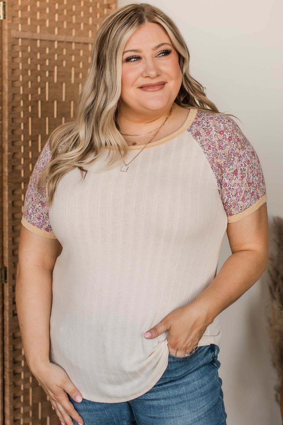 Before You Know It Knit Top- Cream & Purple - Image 2