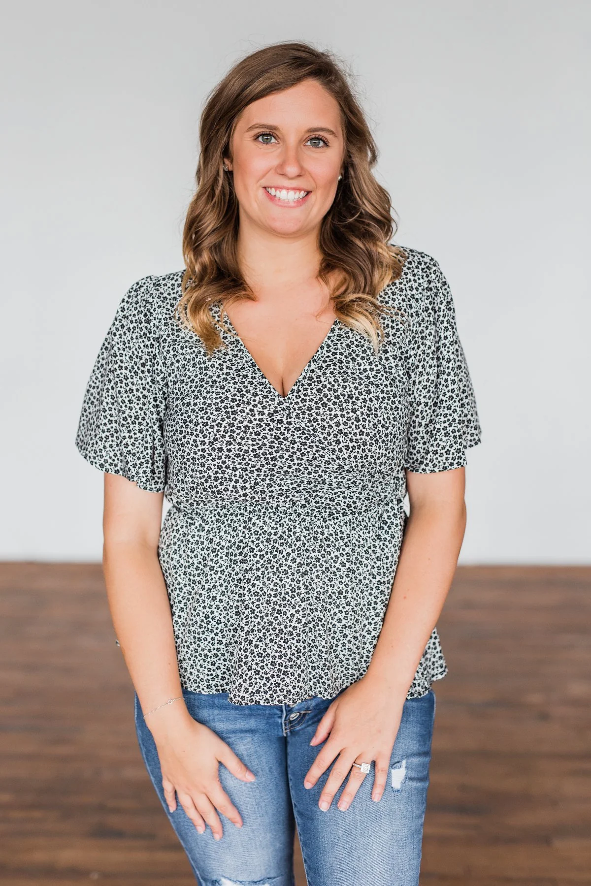 Begin Again Floral Wrap Blouse- Off White & Black - Image 5