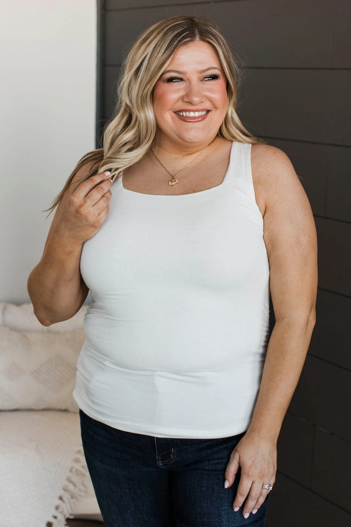 Behold My Love Ruched Tank Top- Ivory - Image 3