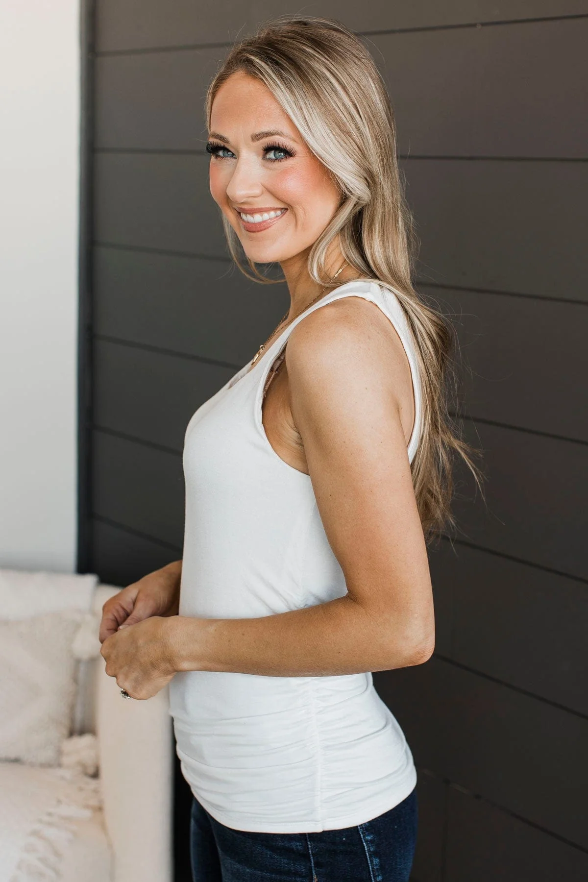 Behold My Love Ruched Tank Top- Ivory - Image 6