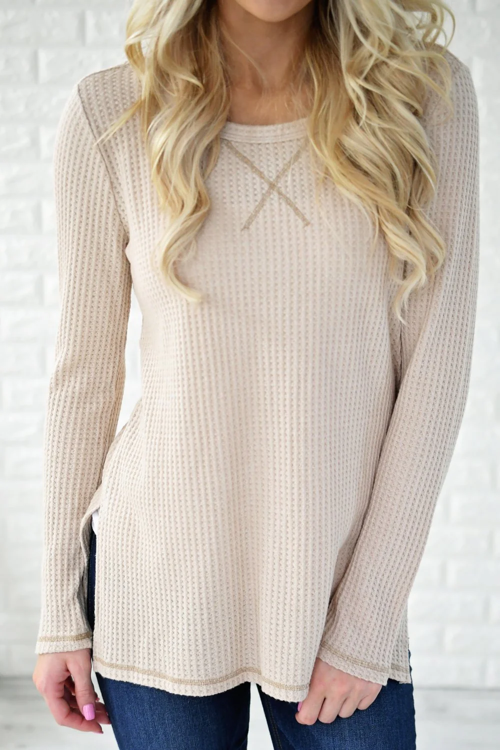 Beige Knit Thermal Top - Image 3