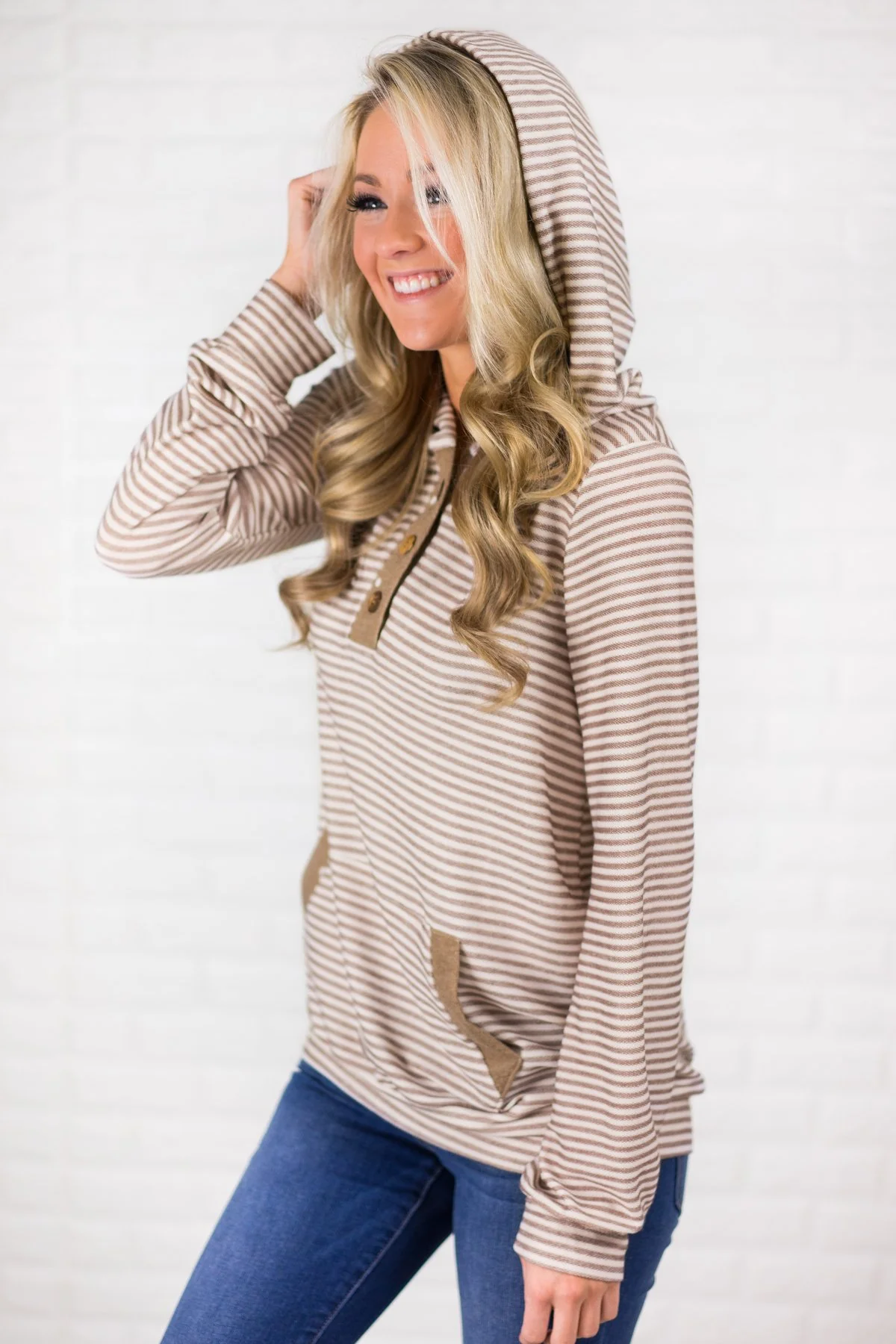 Beige Striped & Polka Dot Hoodie - Image 3