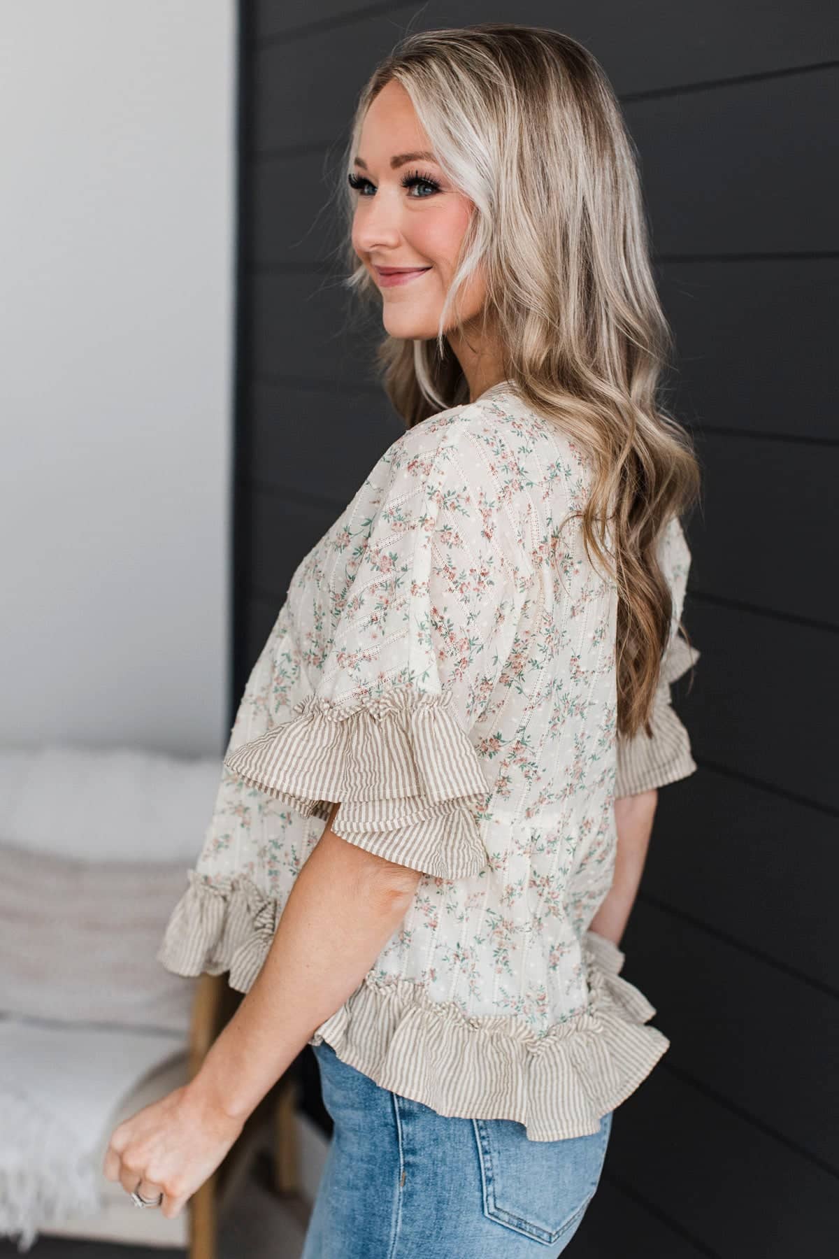 Being Present Floral Babydoll Blouse- Cream & Blush - Image 7